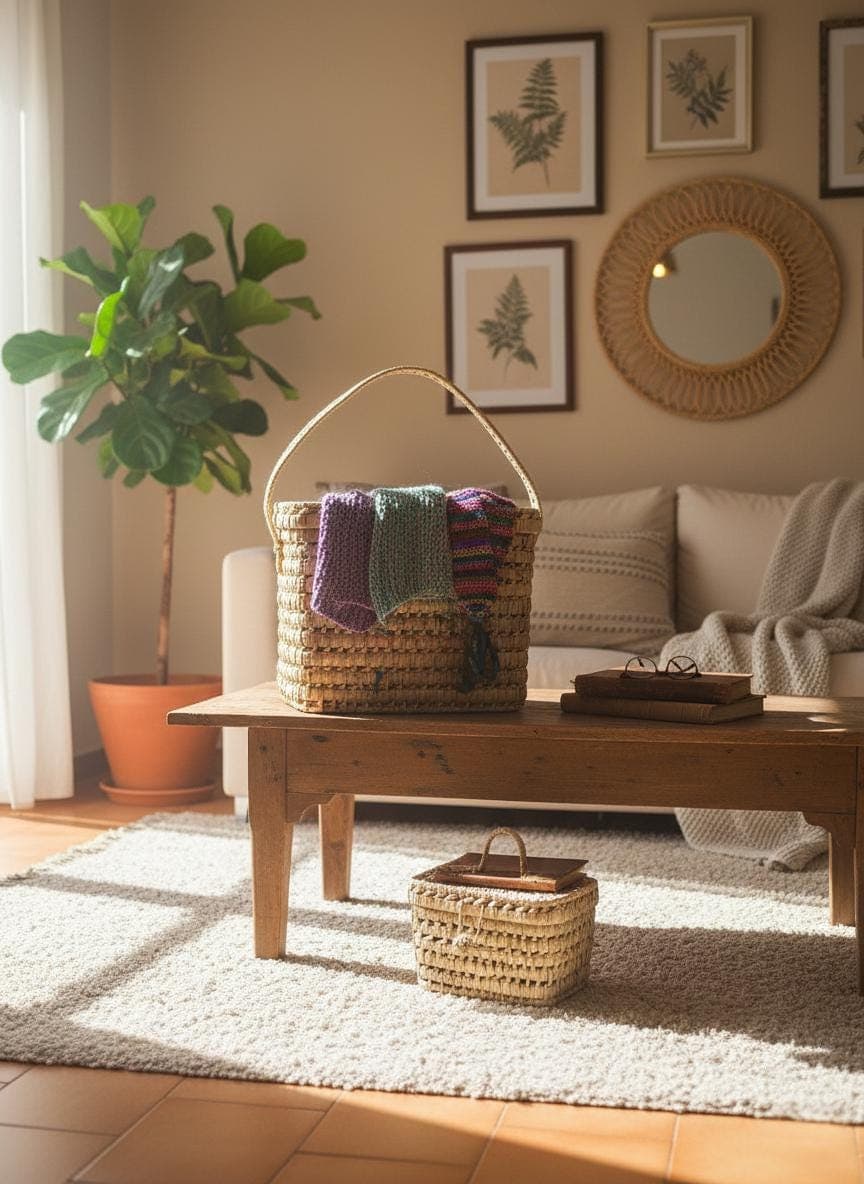 Malle de rangement artisanal en osier – Panier fibres naturelles et déco bohème