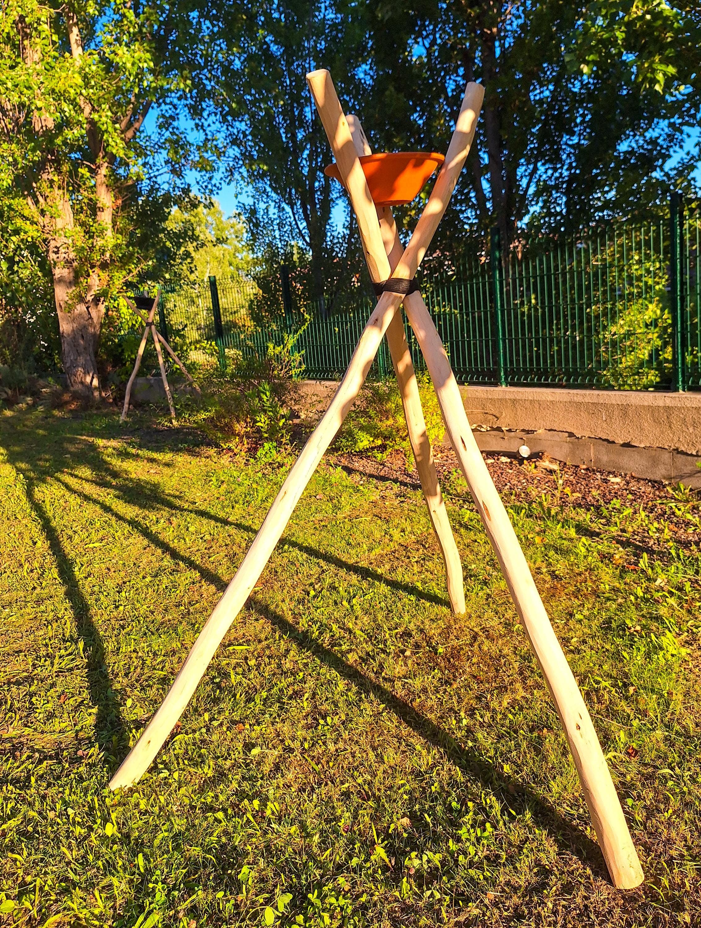 Grand Trépied Bois Brut et Bougie Artisanale