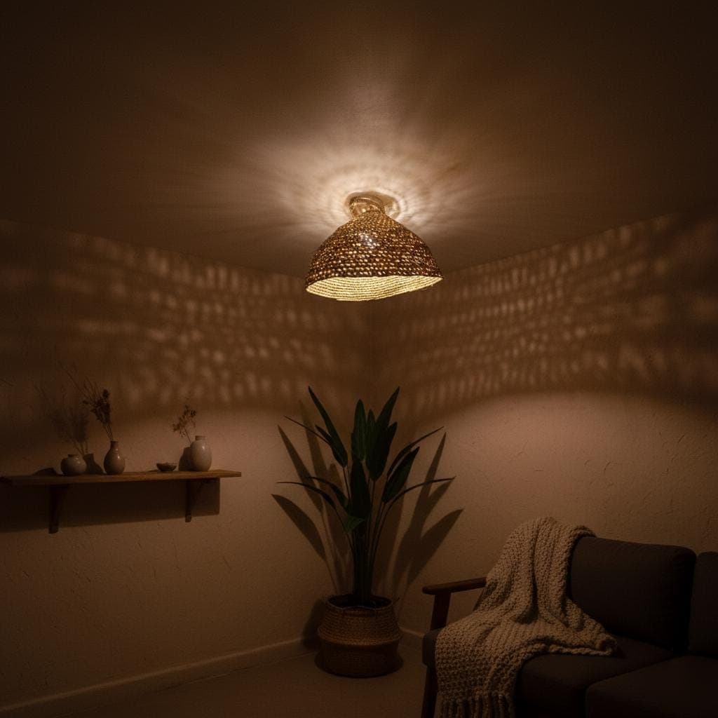 Suspension Demi-Boule Feuille de Palmier - Luminaire Naturel Bohème - Abat-jour Artisanal Osier Fait Main