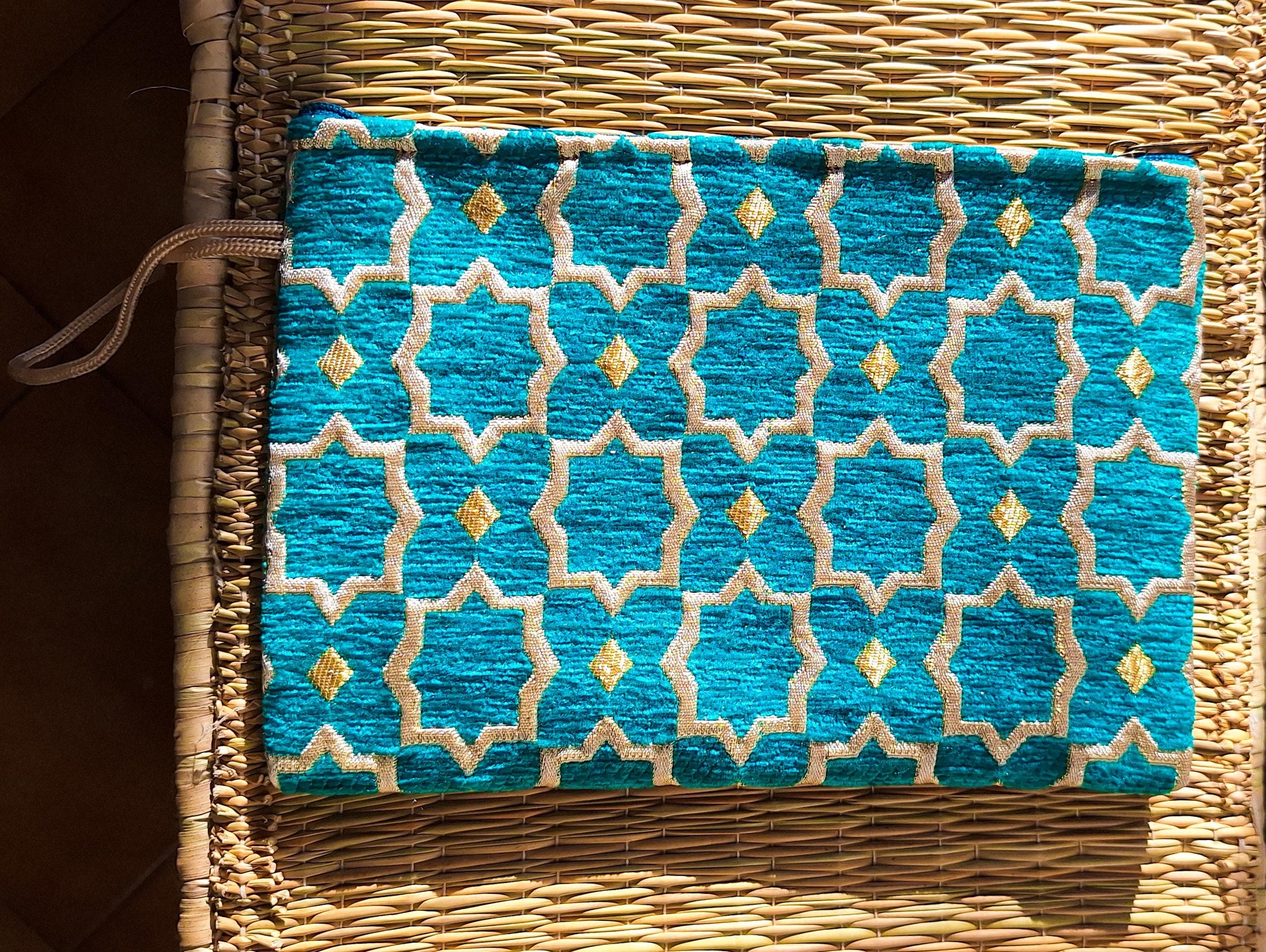 Pochette Zippée Velours Brocard Marocain - Trousse Maquillage Artisanale - Sac à Main Ethnique Fait Main - 10 teintes raffinées