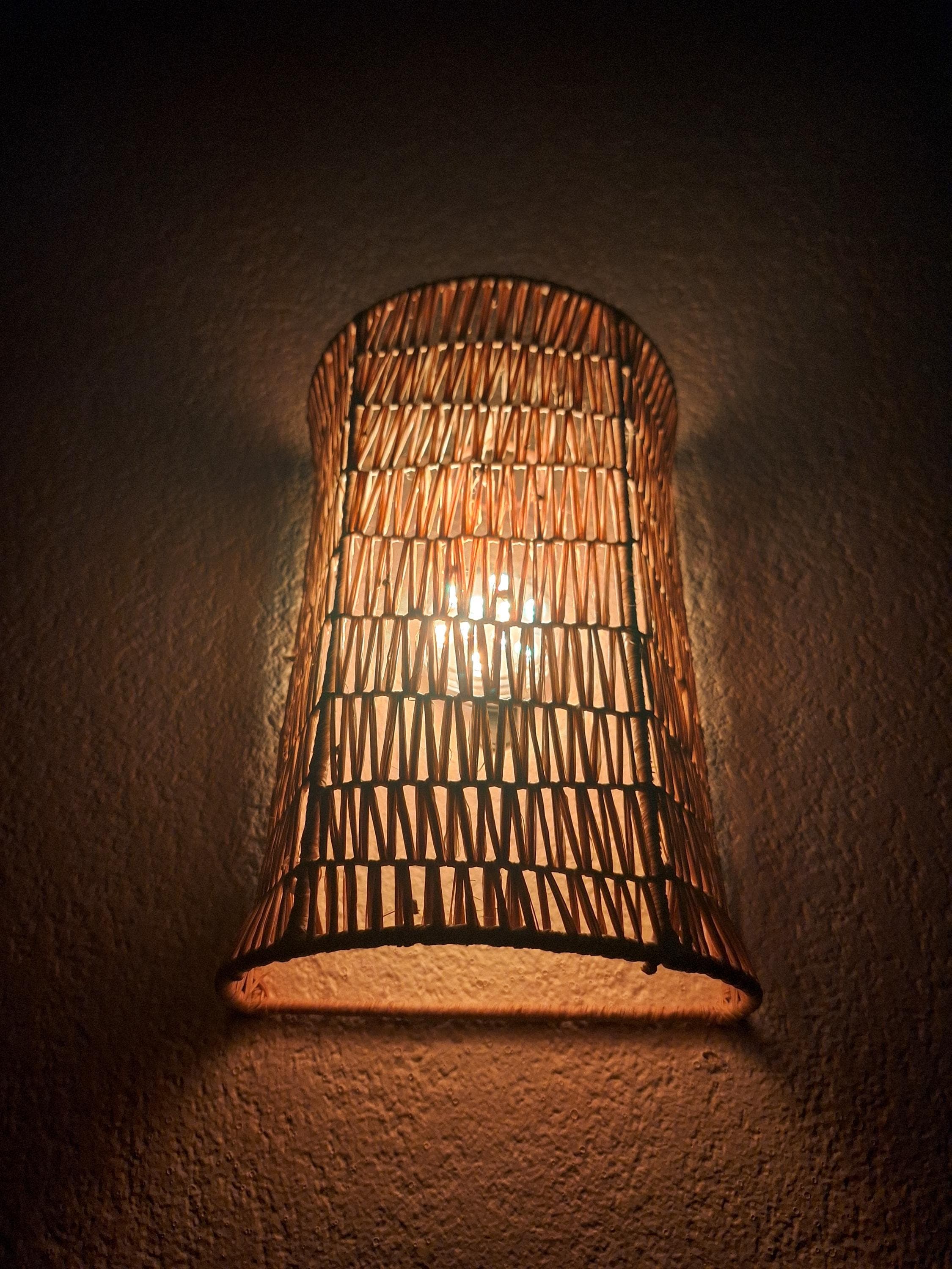 Handmade Raffia Wall Sconce - Natural Boho Chic Wall Decor - Moroccan Handcrafted Hanging Lampshade