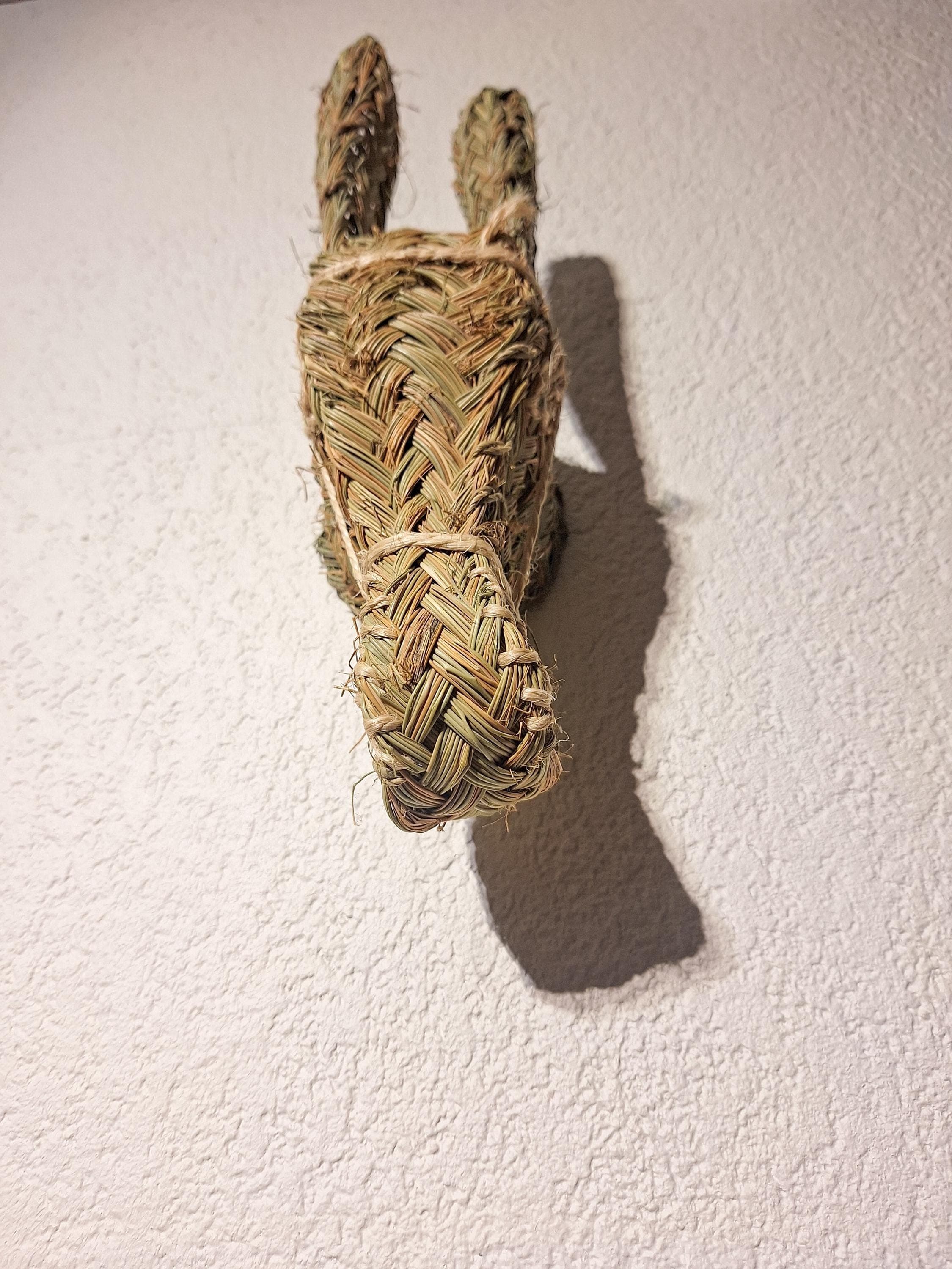 Trophée Mural Tête d'Âne en Paille Tressée