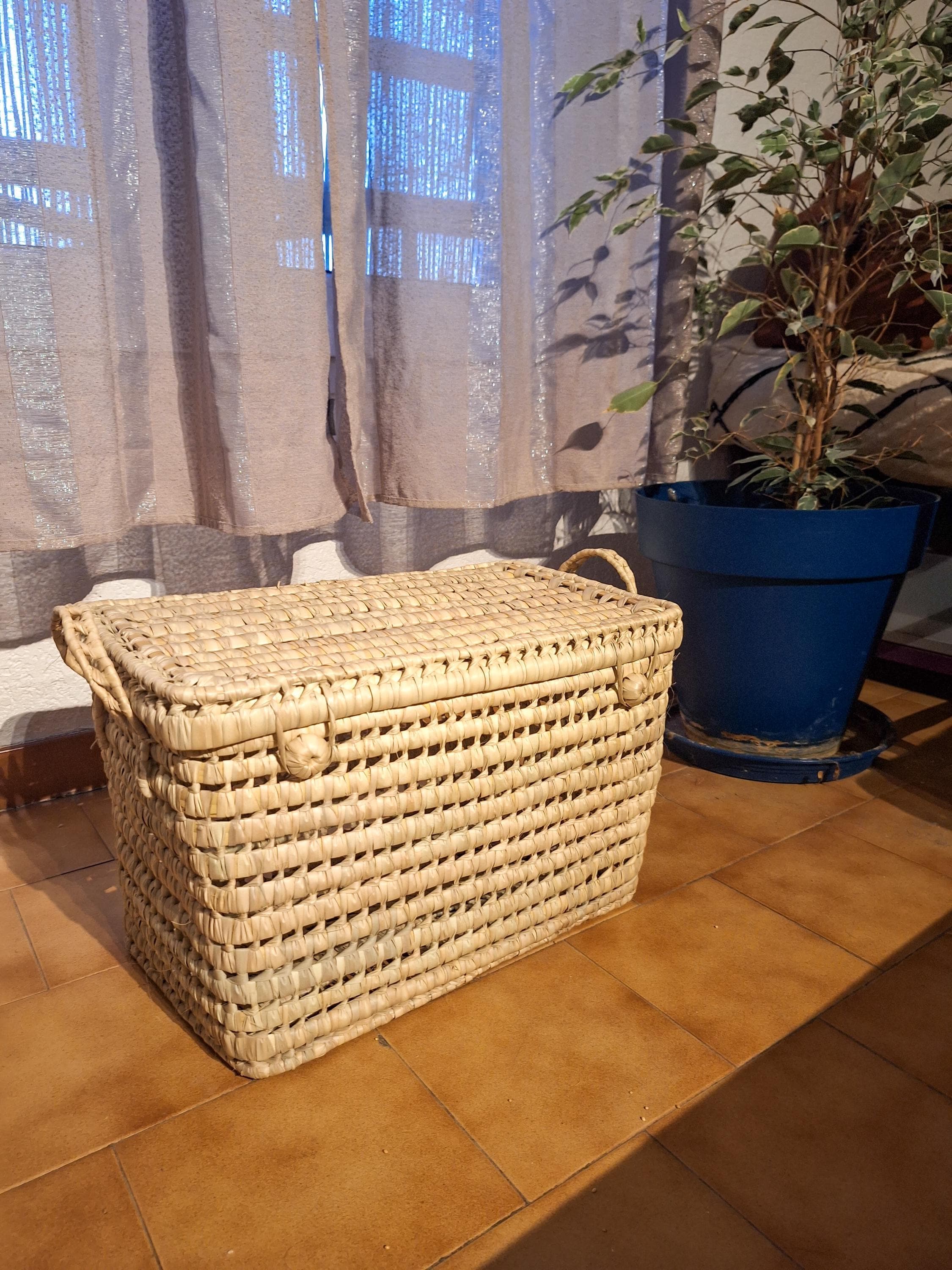 Malle de rangement artisanal en osier – Panier déco bohème en fibres naturelles