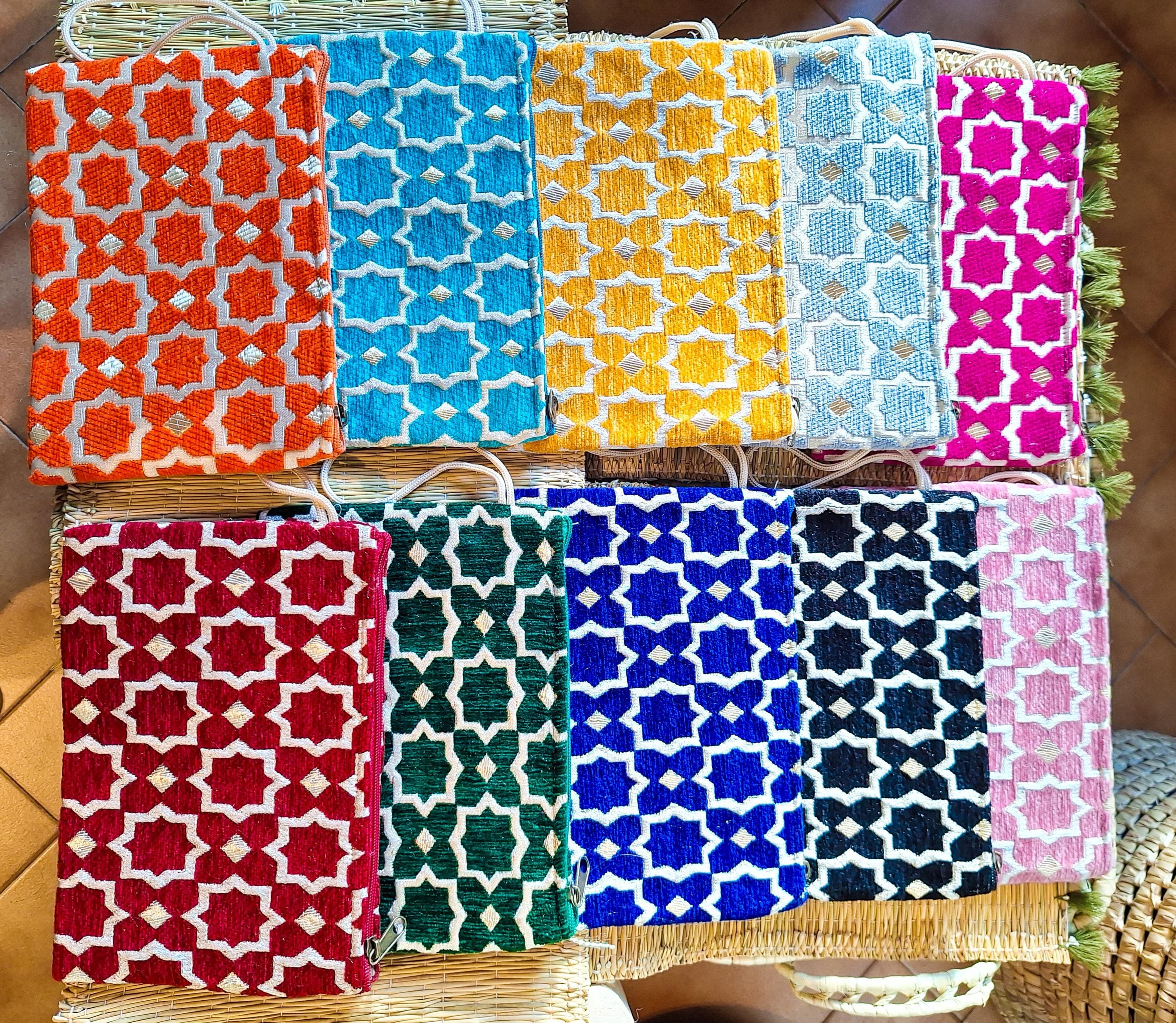 Moroccan Brocade Velvet Zippered Pouch - Handcrafted Makeup Bag - Handmade Ethnic Handbag - 10 Refined Shades