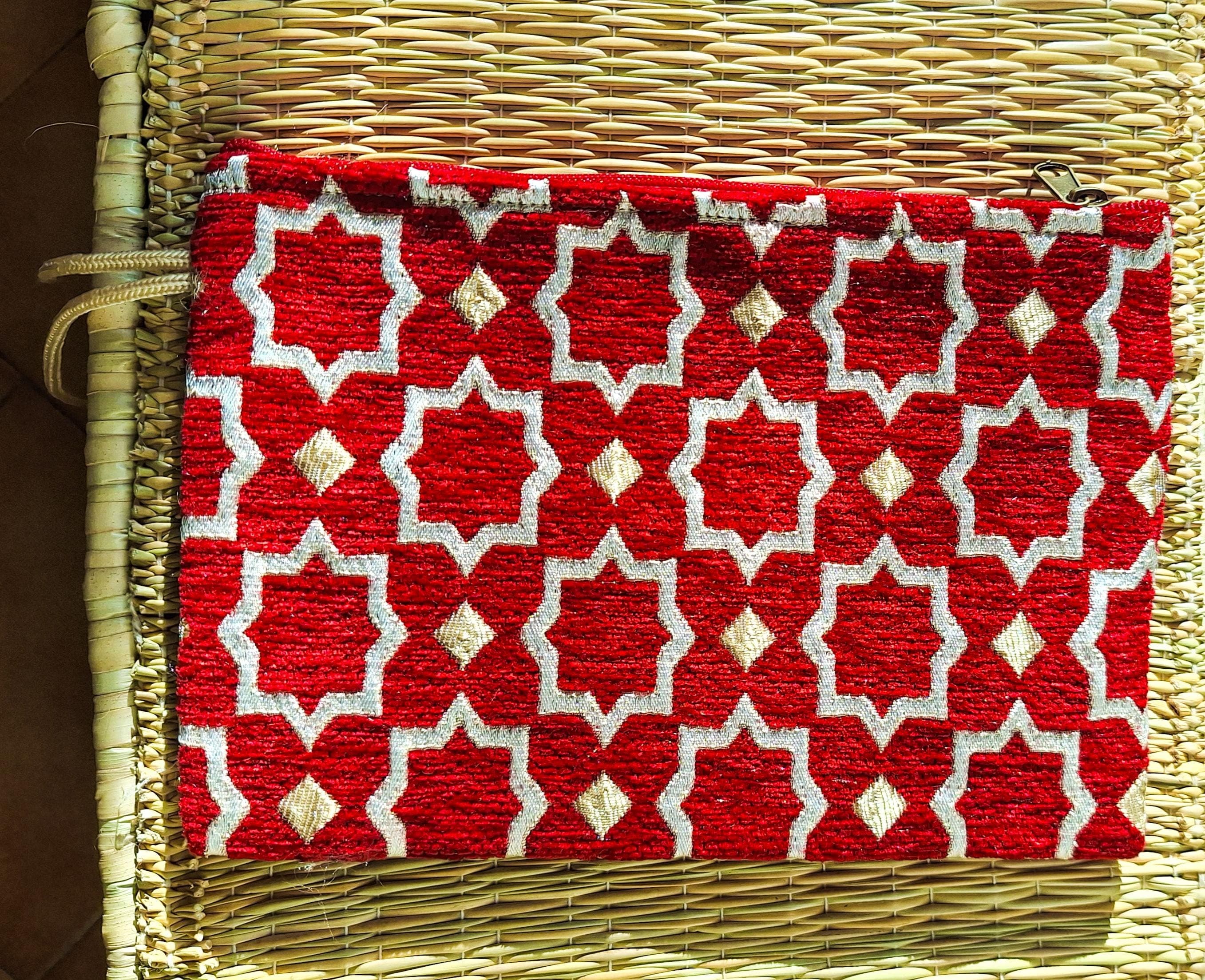 Pochette Zippée Velours Brocard Marocain - Trousse Maquillage Artisanale - Sac à Main Ethnique Fait Main - 10 teintes raffinées