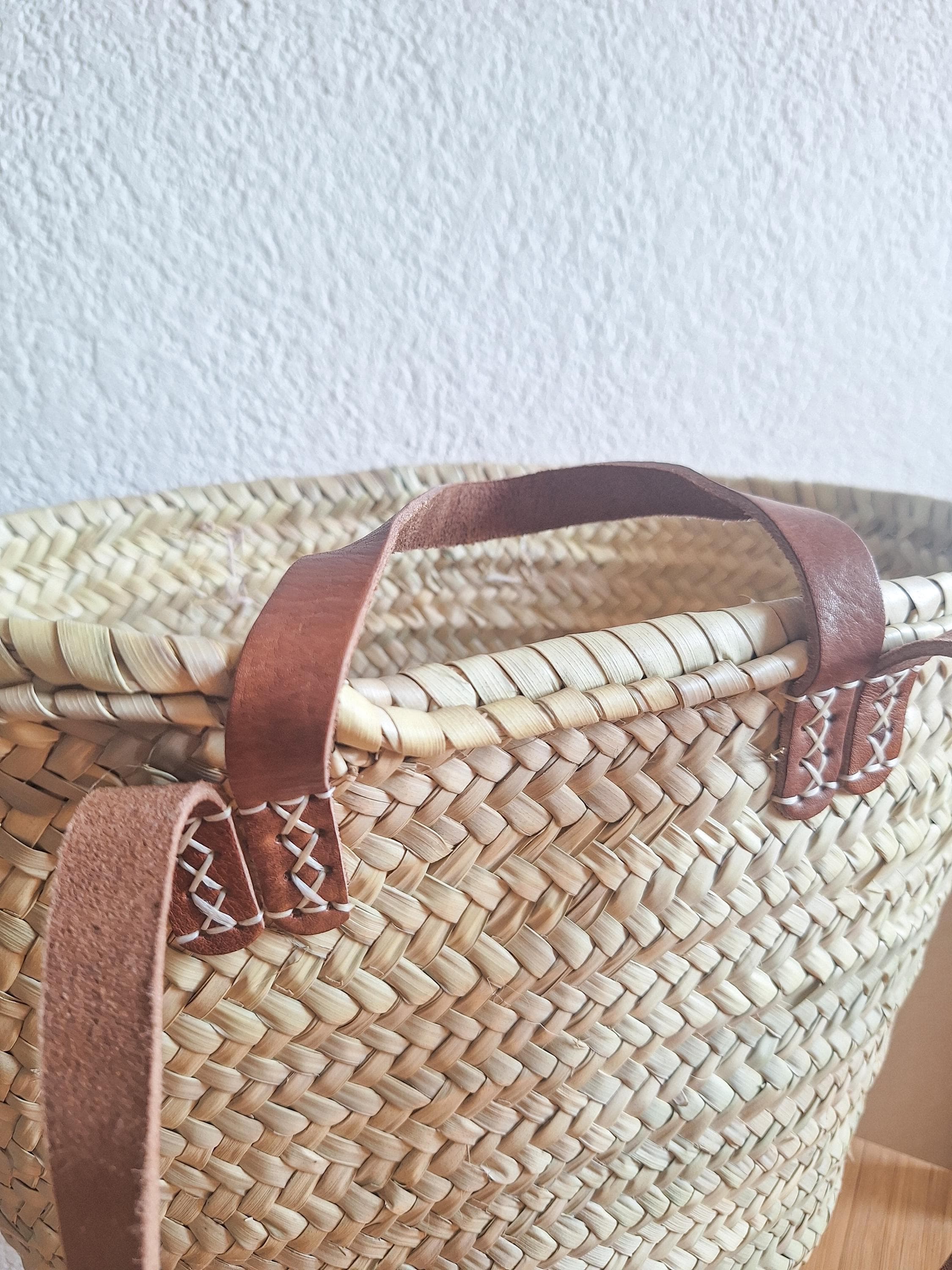 Panier cabas en paille avec double anses cuir