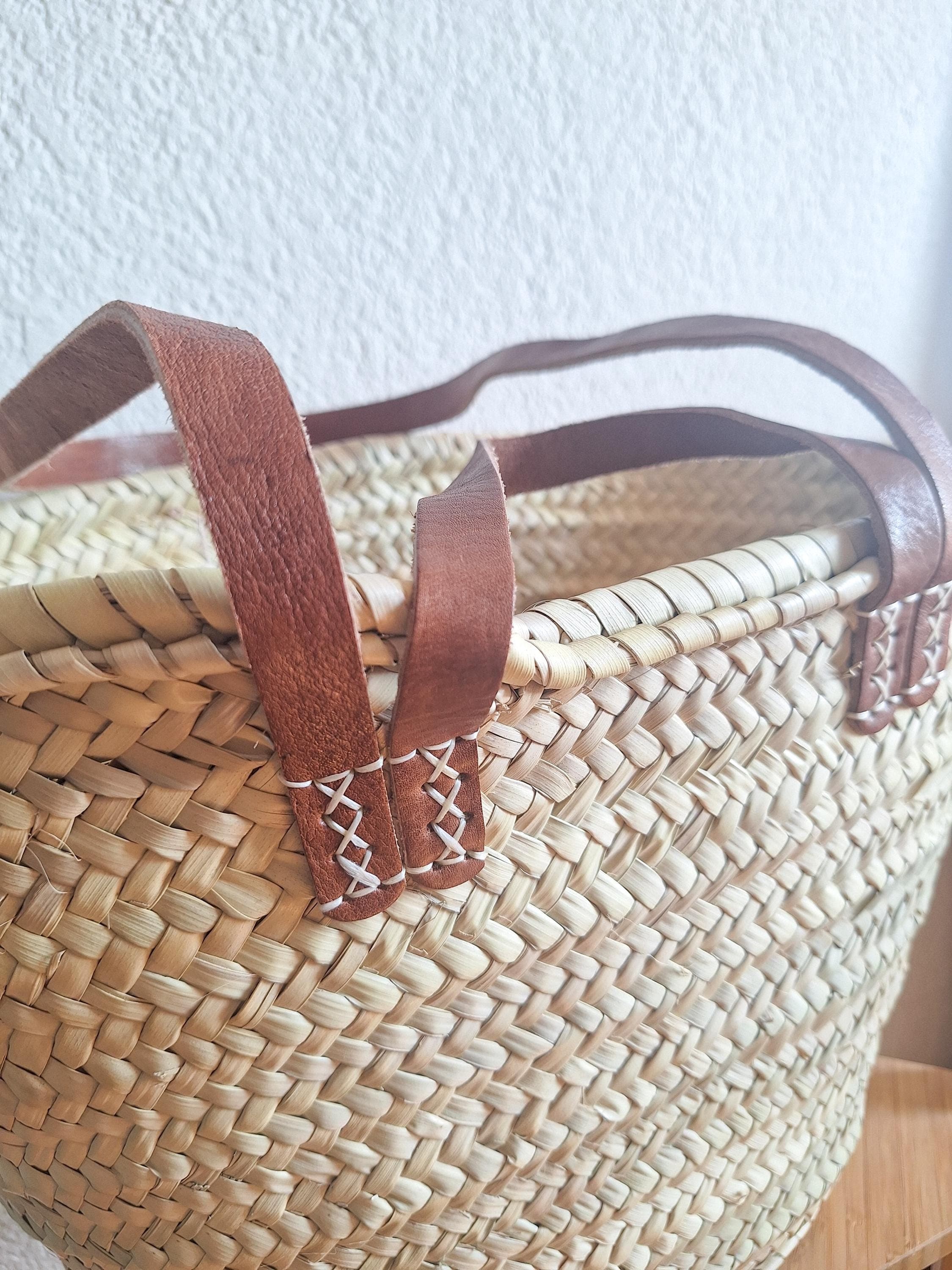 Panier cabas en paille avec double anses cuir