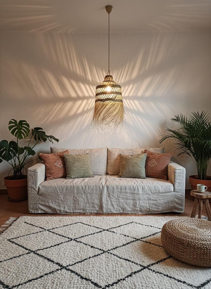 Handmade palm leaf pendant light – Hand-woven straw lampshade