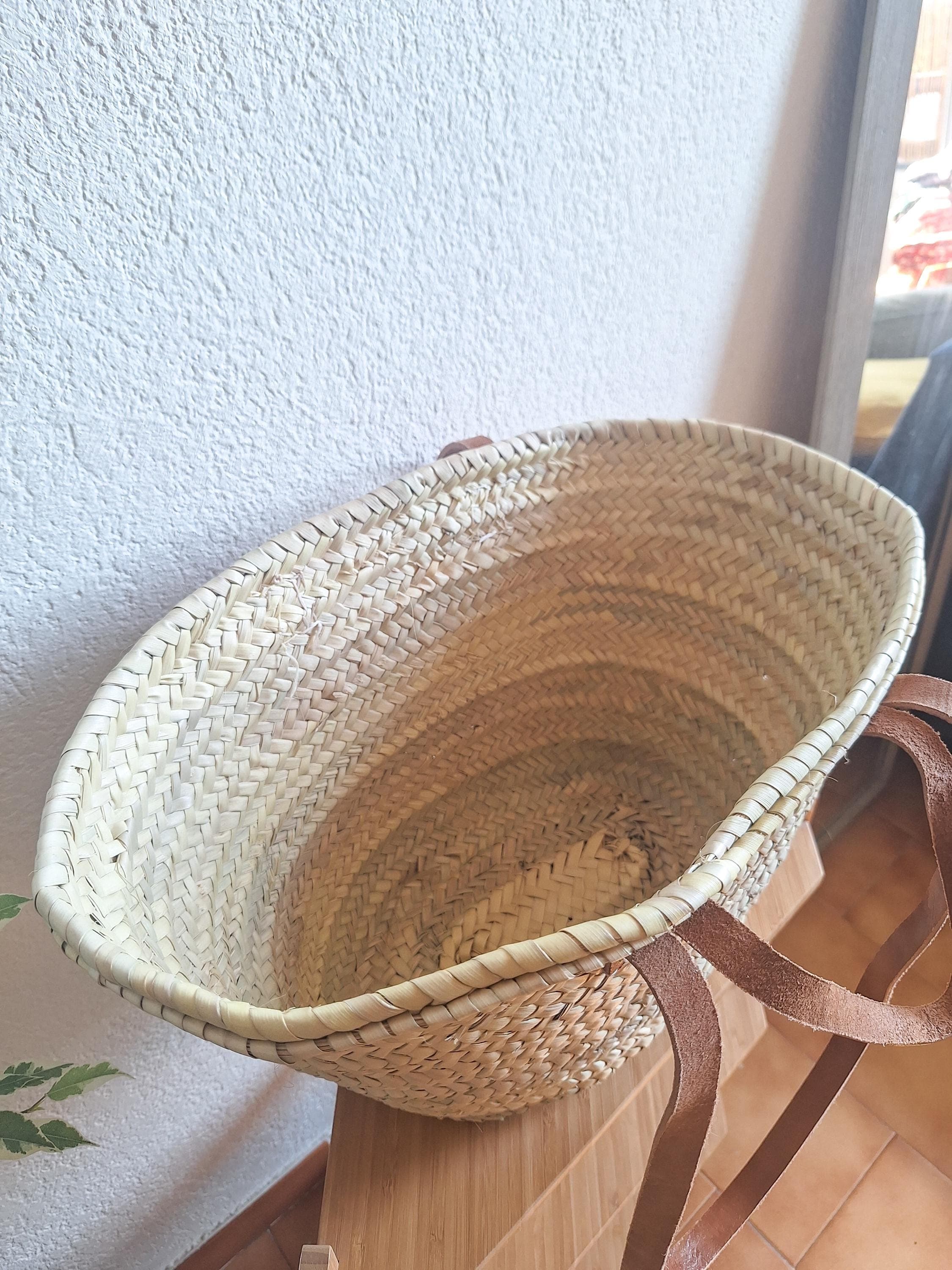 Panier cabas en paille avec double anses cuir