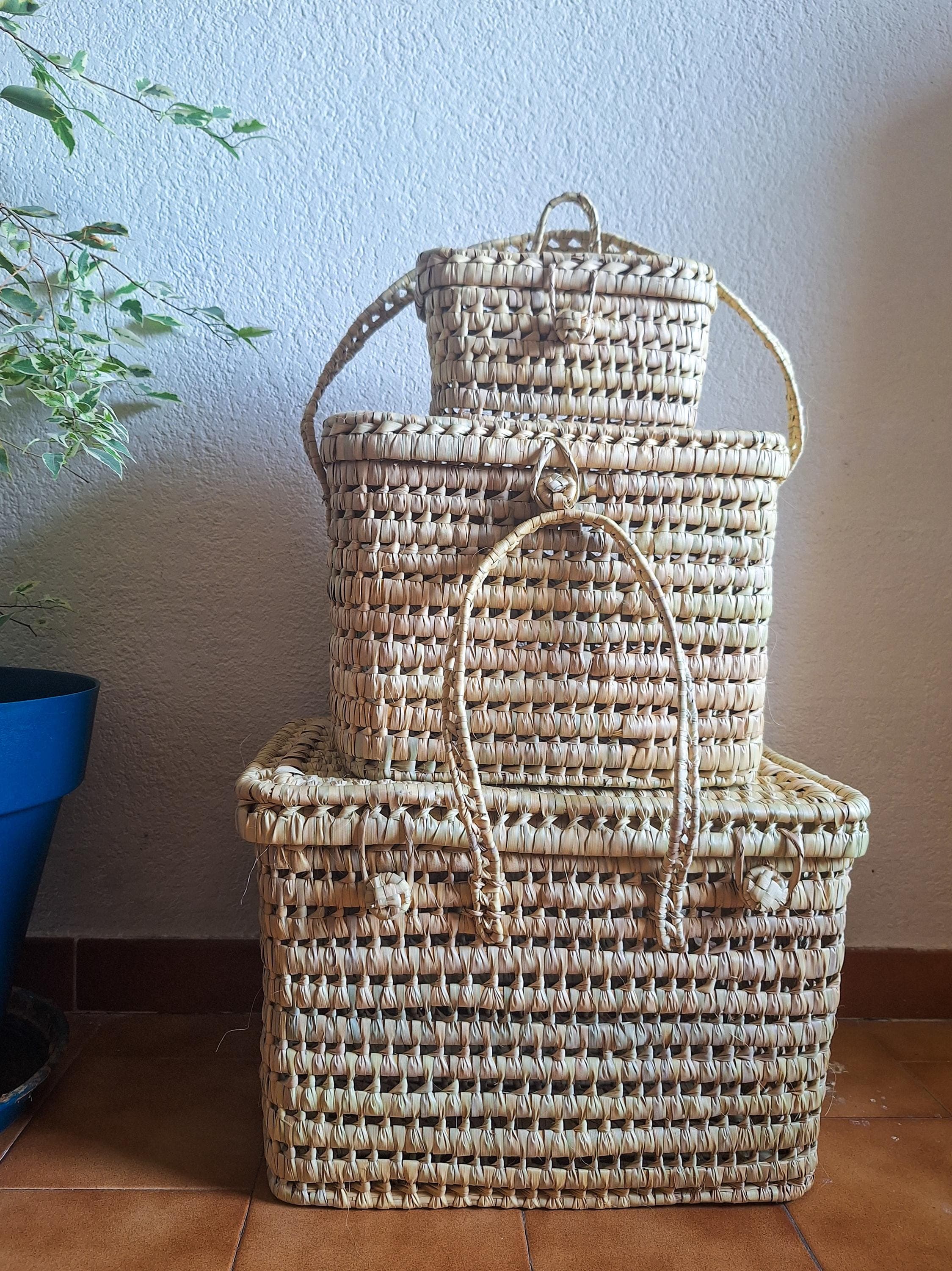 Malle de rangement artisanal en osier – Panier déco bohème en fibres naturelles