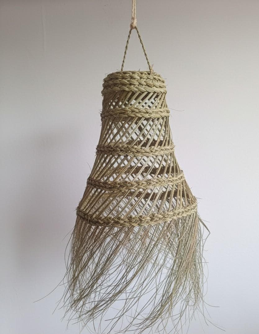Suspension Luminaire Cône en Feuille de Palmier - Abat-jour Bohème Naturel Fait Main
