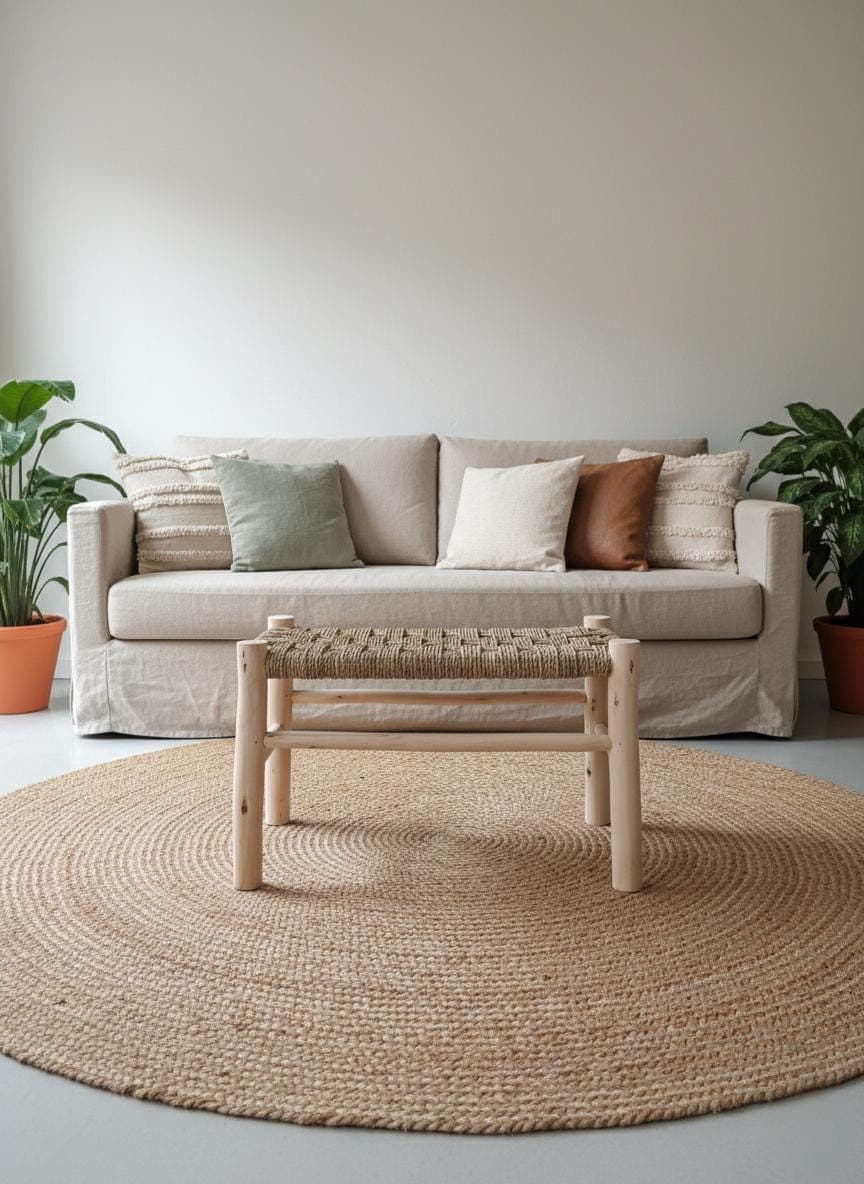 Moroccan Wooden Bench with Woven Palm Seat – Handmade Rustic Boho Entryway Bench – Natural Fiber Artisan Furniture