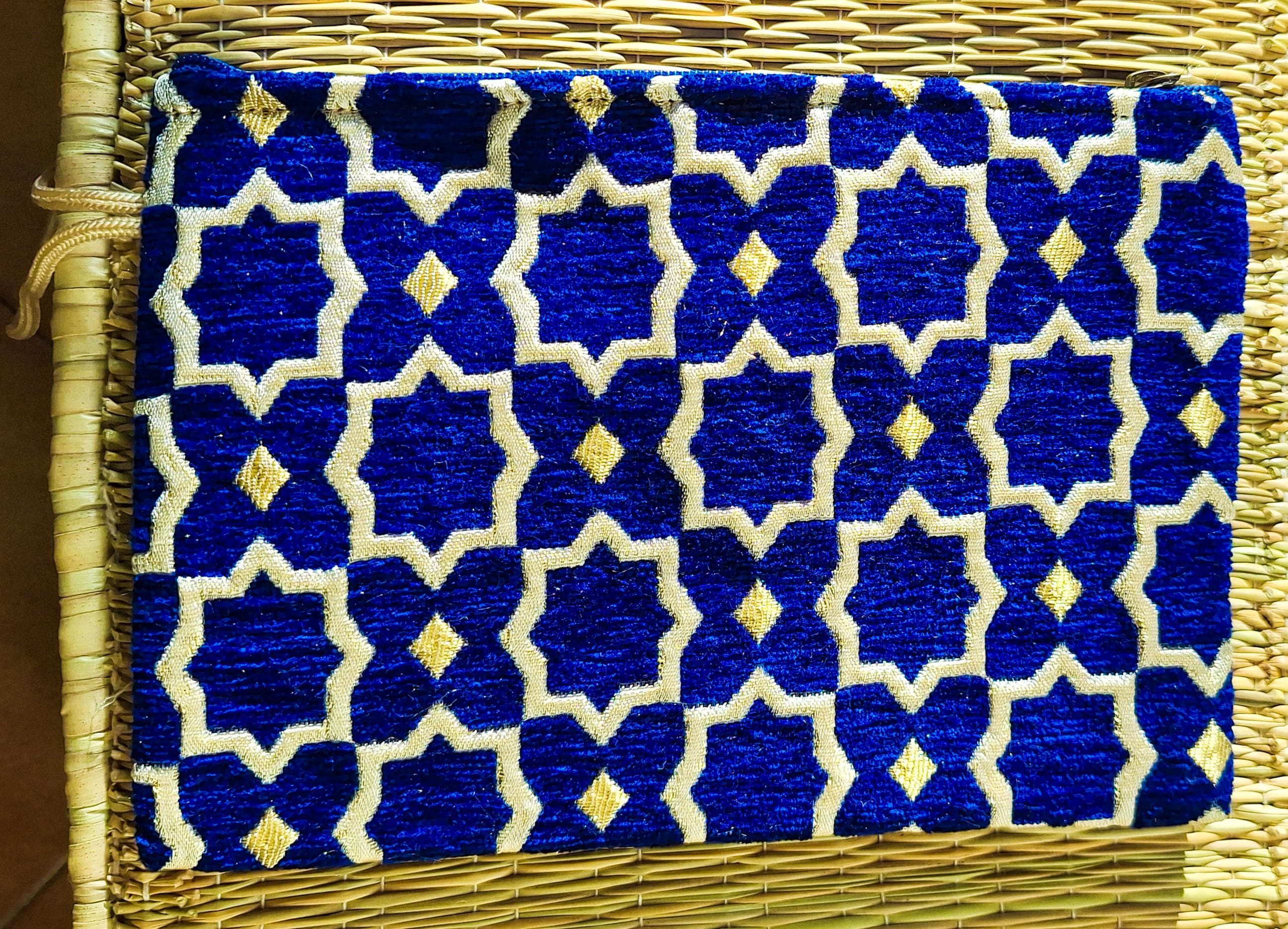 Pochette Zippée Velours Brocard Marocain - Trousse Maquillage Artisanale - Sac à Main Ethnique Fait Main