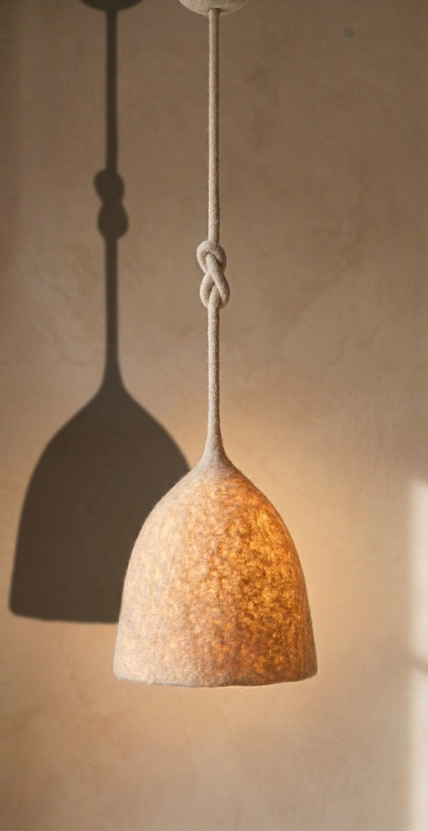 Felt Wool Pendant Light – Handmade Boho Ceiling Lamp – Natural Fiber Hanging Light – Minimalist Scandinavian Lighting – Cozy Home Decor