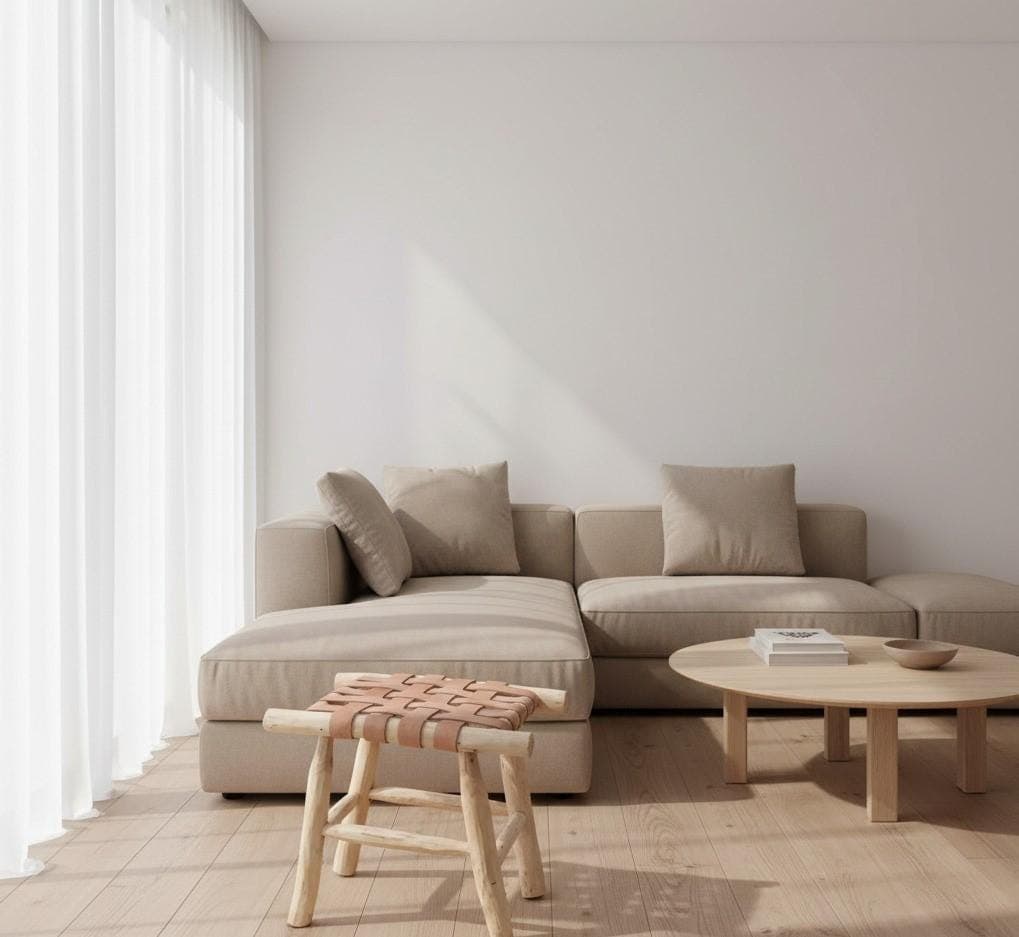 Tabouret en bois et cuir tressé