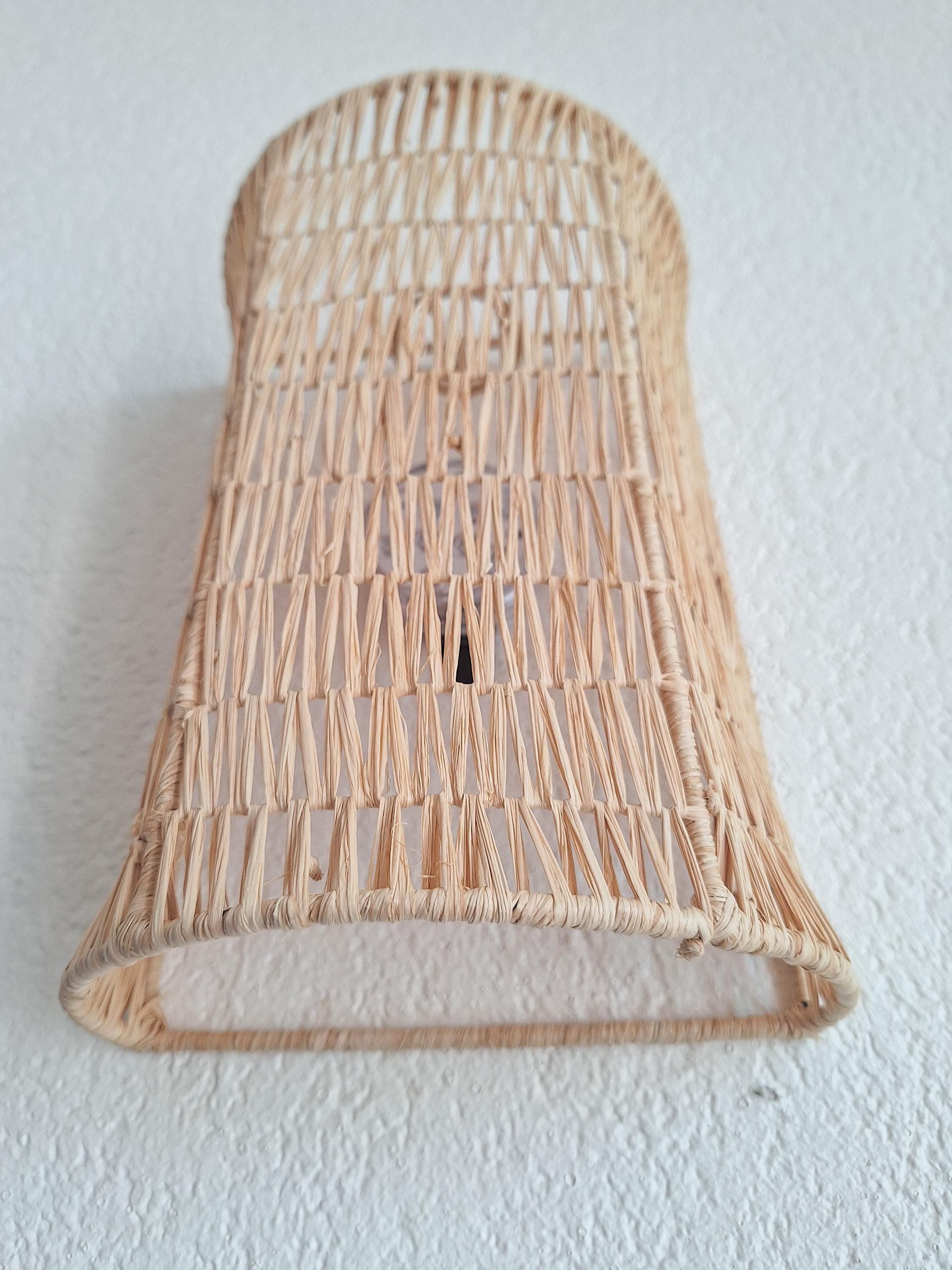 Handmade Raffia Wall Sconce - Natural Boho Chic Wall Decor - Moroccan Handcrafted Hanging Lampshade