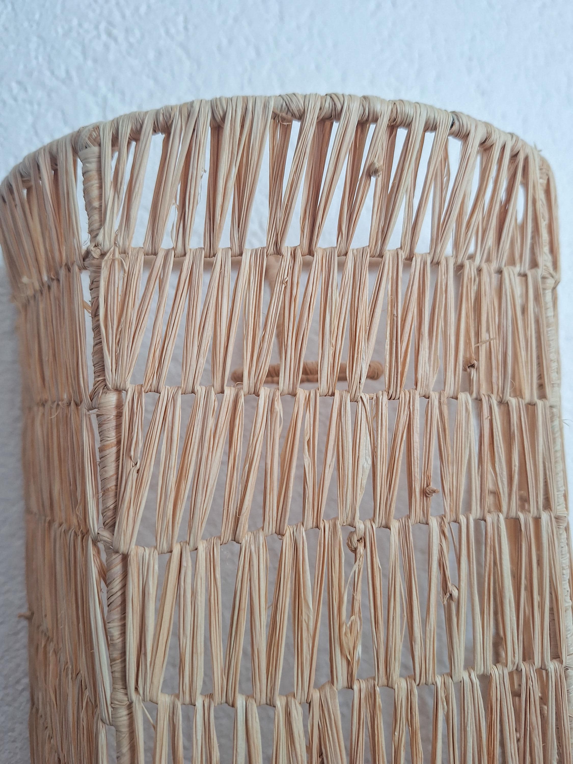 Handmade Raffia Wall Sconce - Natural Boho Chic Wall Decor - Moroccan Handcrafted Hanging Lampshade
