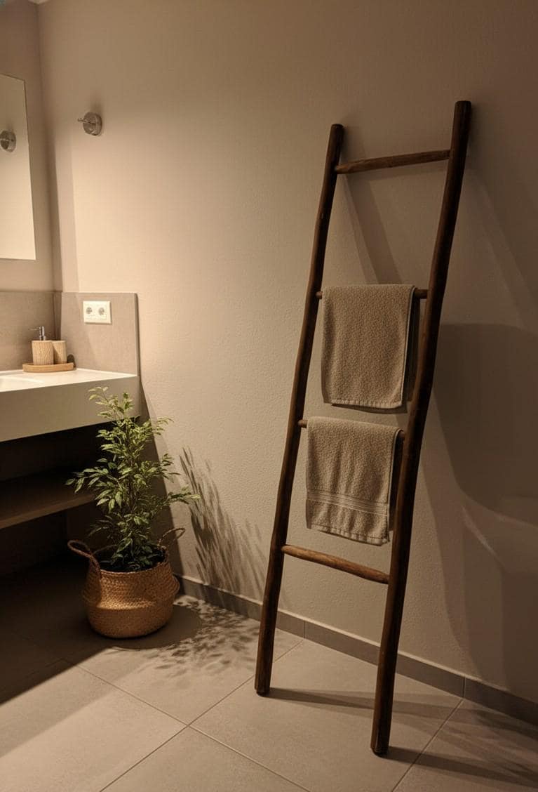 Échelle Décorative en Bois Brut - Porte-Serviettes Bohème