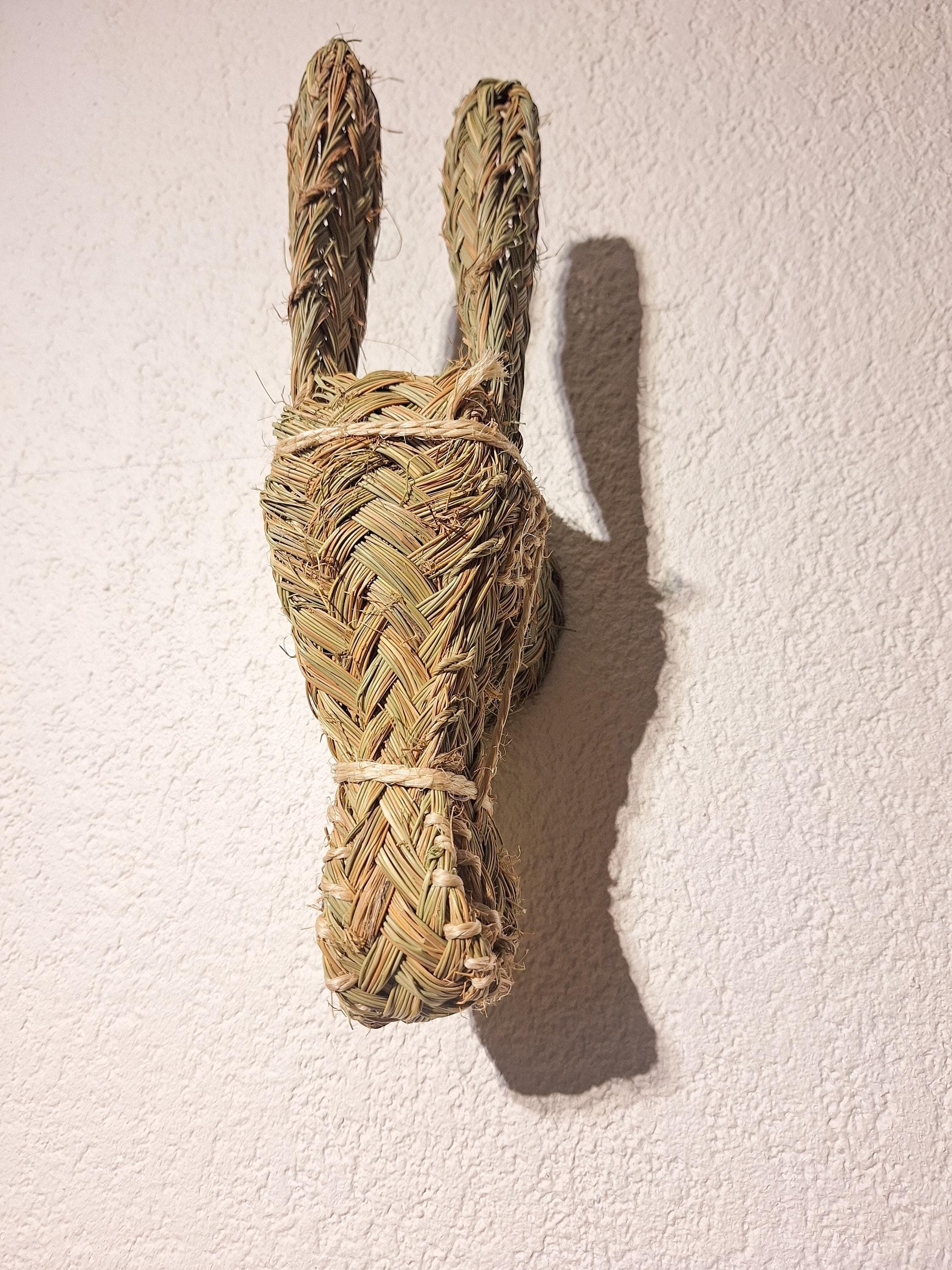 Trophée Mural Tête d'Âne en Paille Tressée