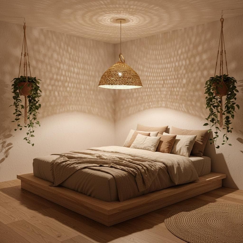 Suspension Demi-Boule Feuille de Palmier - Luminaire Naturel Bohème - Abat-jour Artisanal Osier Fait Main