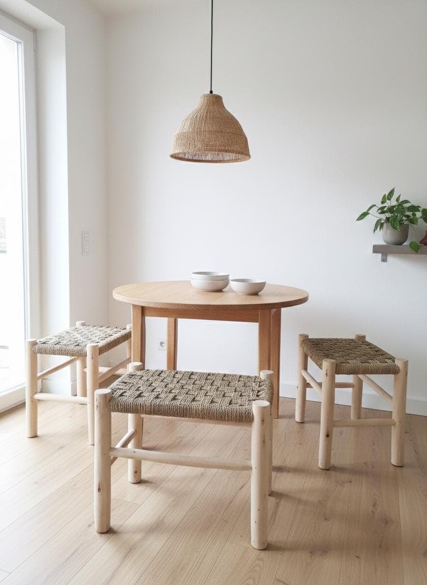 Moroccan Wooden Bench with Woven Palm Seat – Handmade Rustic Boho Entryway Bench – Natural Fiber Artisan Furniture