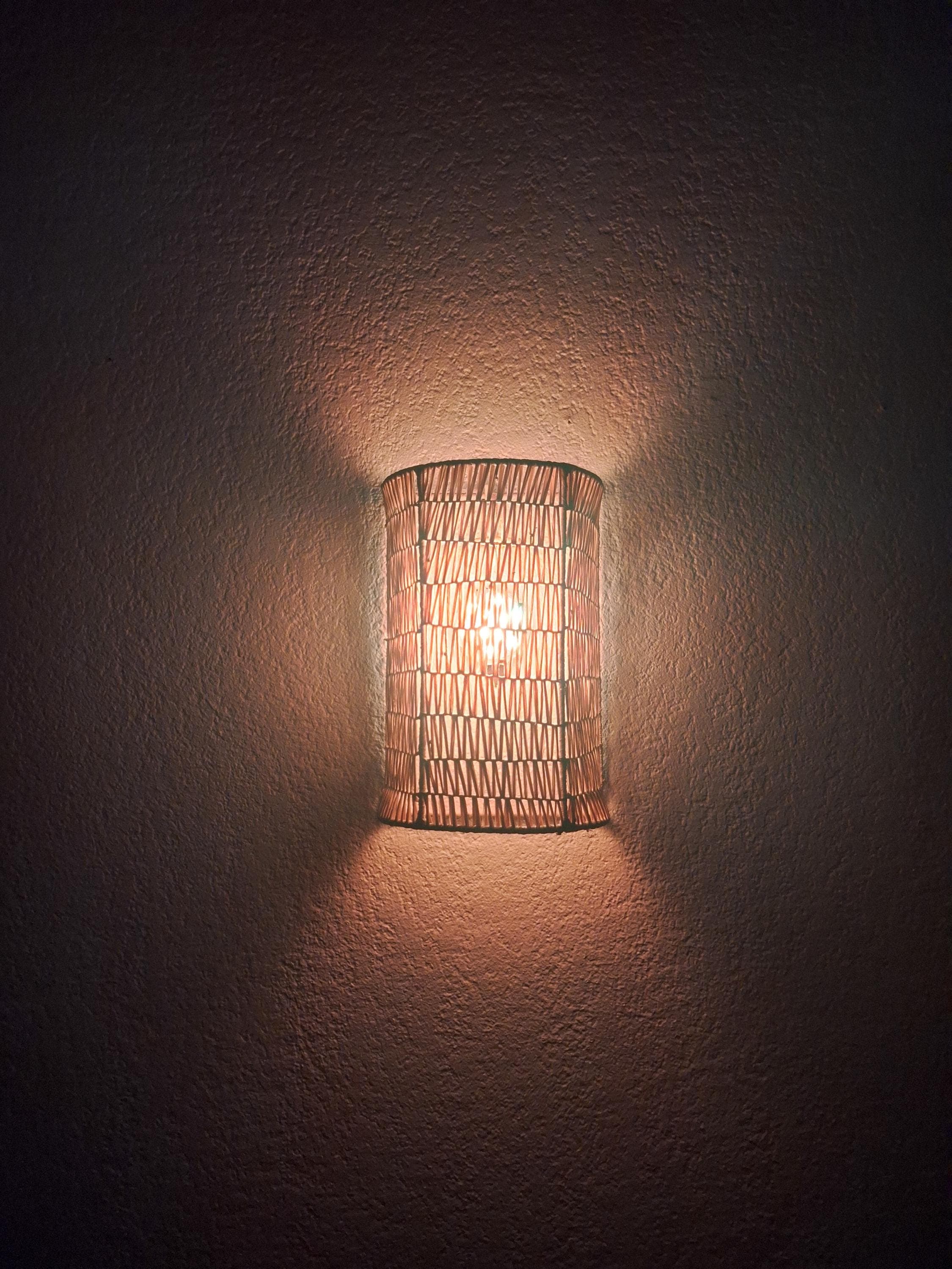Handmade Raffia Wall Sconce - Natural Boho Chic Wall Decor - Moroccan Handcrafted Hanging Lampshade