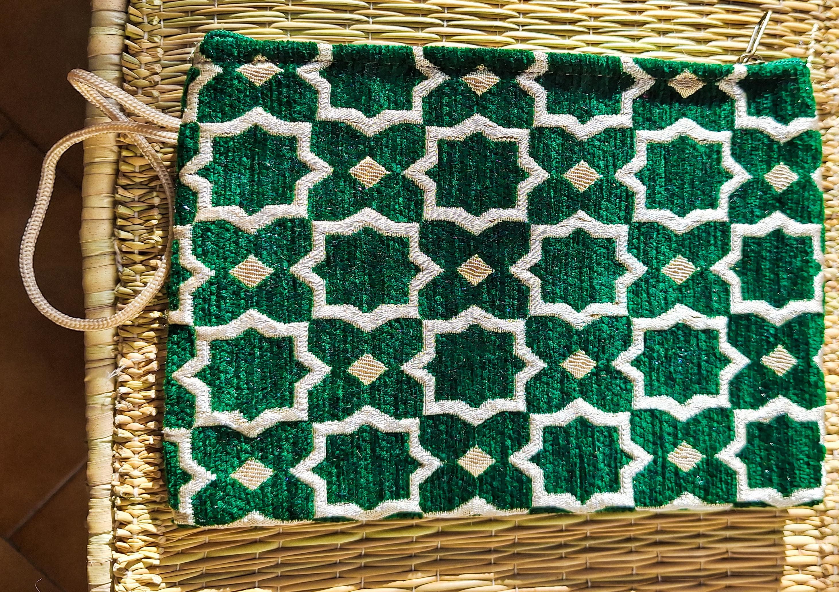 Pochette Zippée Velours Brocard Marocain - Trousse Maquillage Artisanale - Sac à Main Ethnique Fait Main