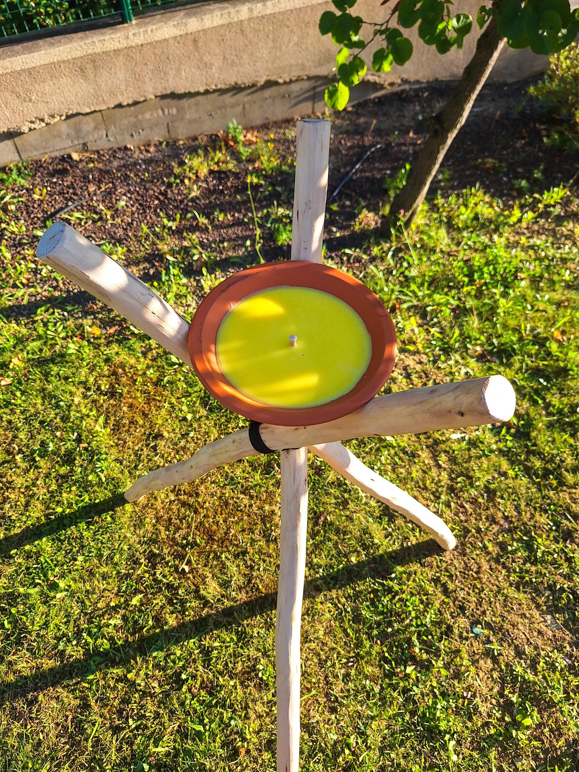 Grand Trépied Bois Brut et Bougie Artisanale