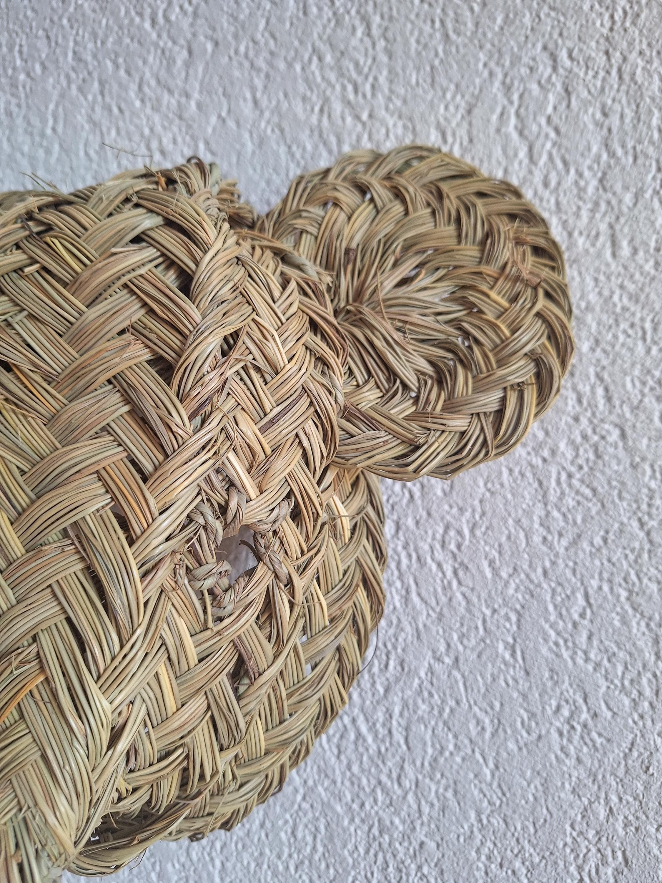 Trophée mural tête d'éléphant en paille tressée – Déco bohème et artisanale