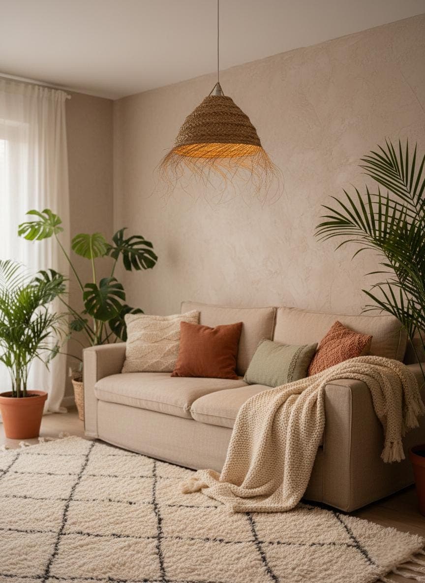 Suspension boule en paille tressée – Abat-jour bohème pour une ambiance naturelle et chaleureuse