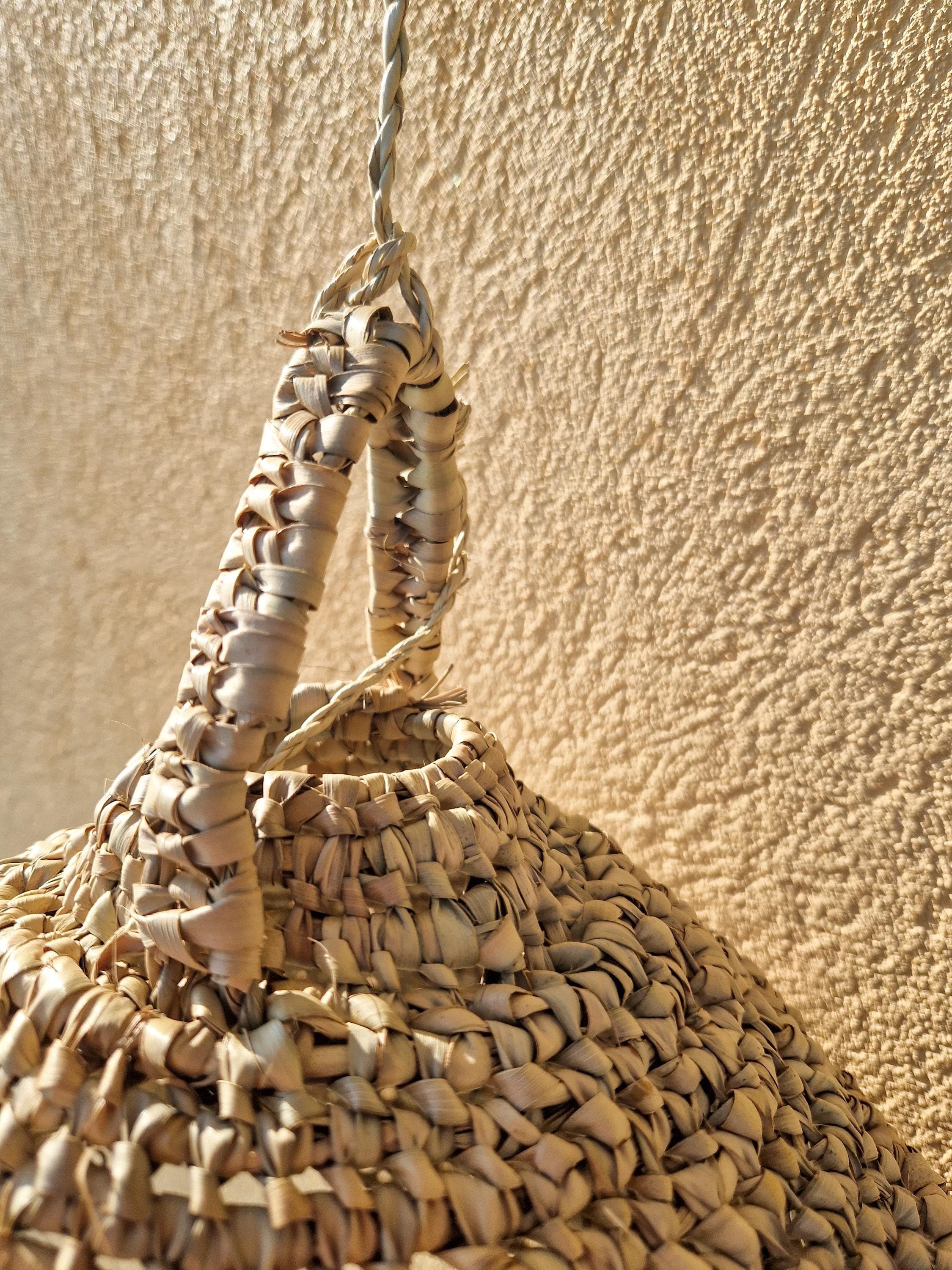 Suspension Demi-Boule Feuille de Palmier - Luminaire Naturel Bohème Fait Main - Abat-jour Artisanal Osier