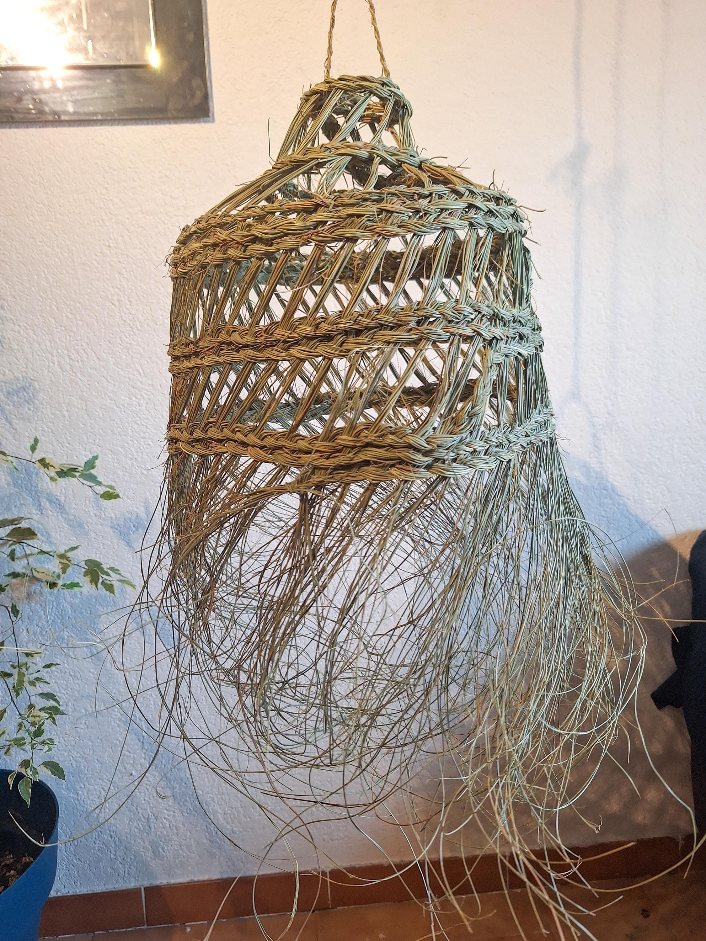 Handmade palm leaf pendant light