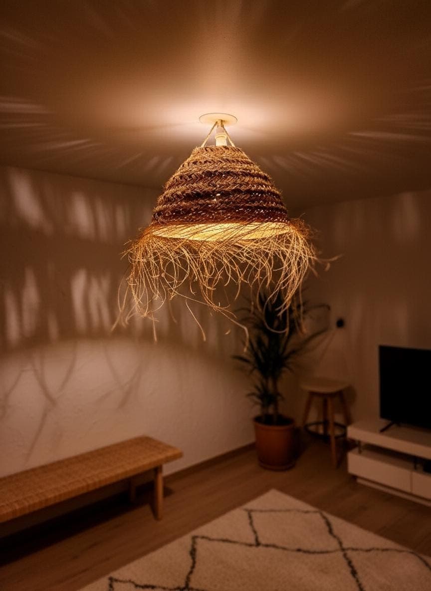 Suspension boule en paille tressée – Abat-jour bohème pour une ambiance naturelle et chaleureuse