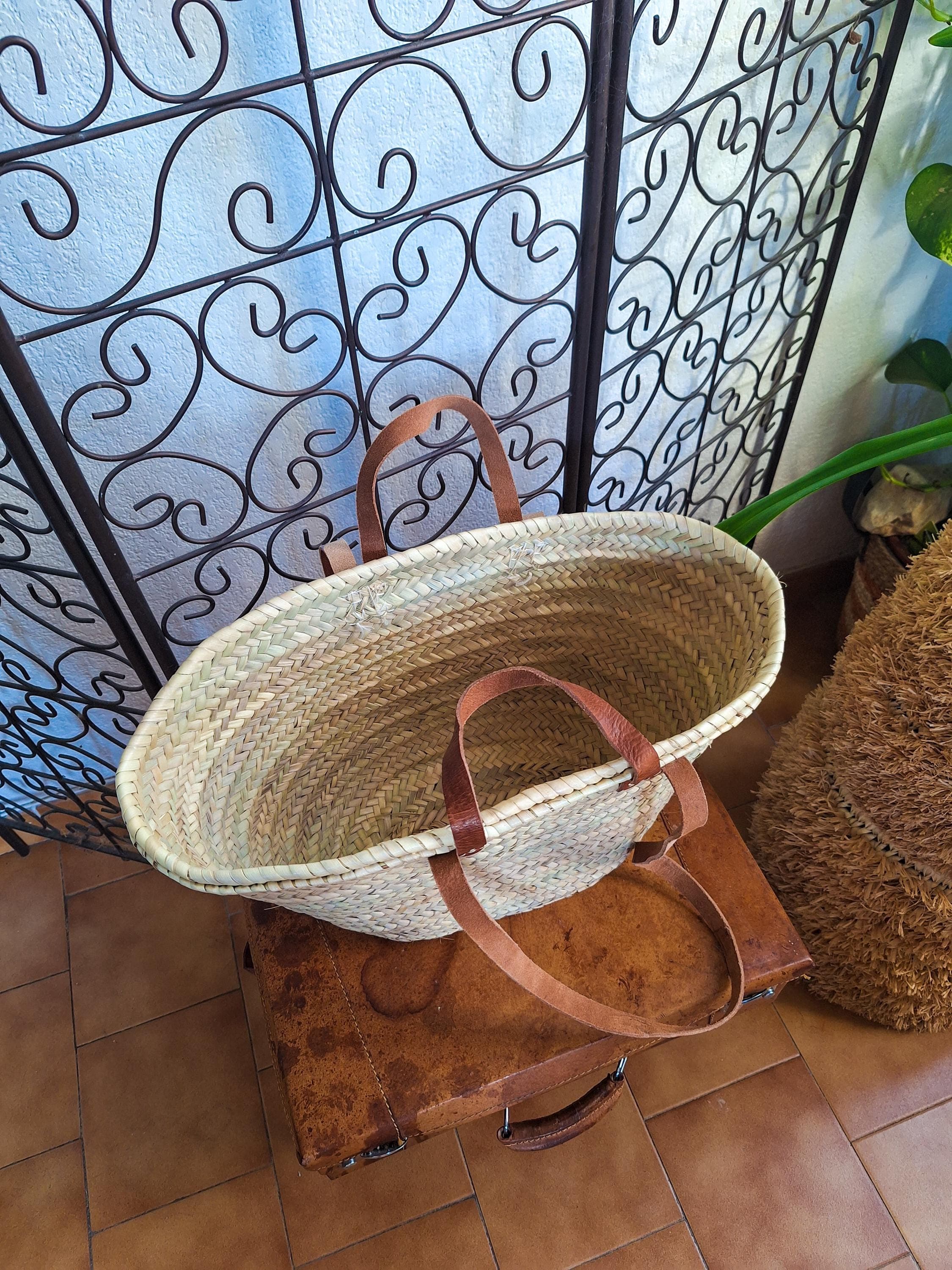 Panier cabas en paille avec double anses cuir – Sac bohème chic artisanal marocain