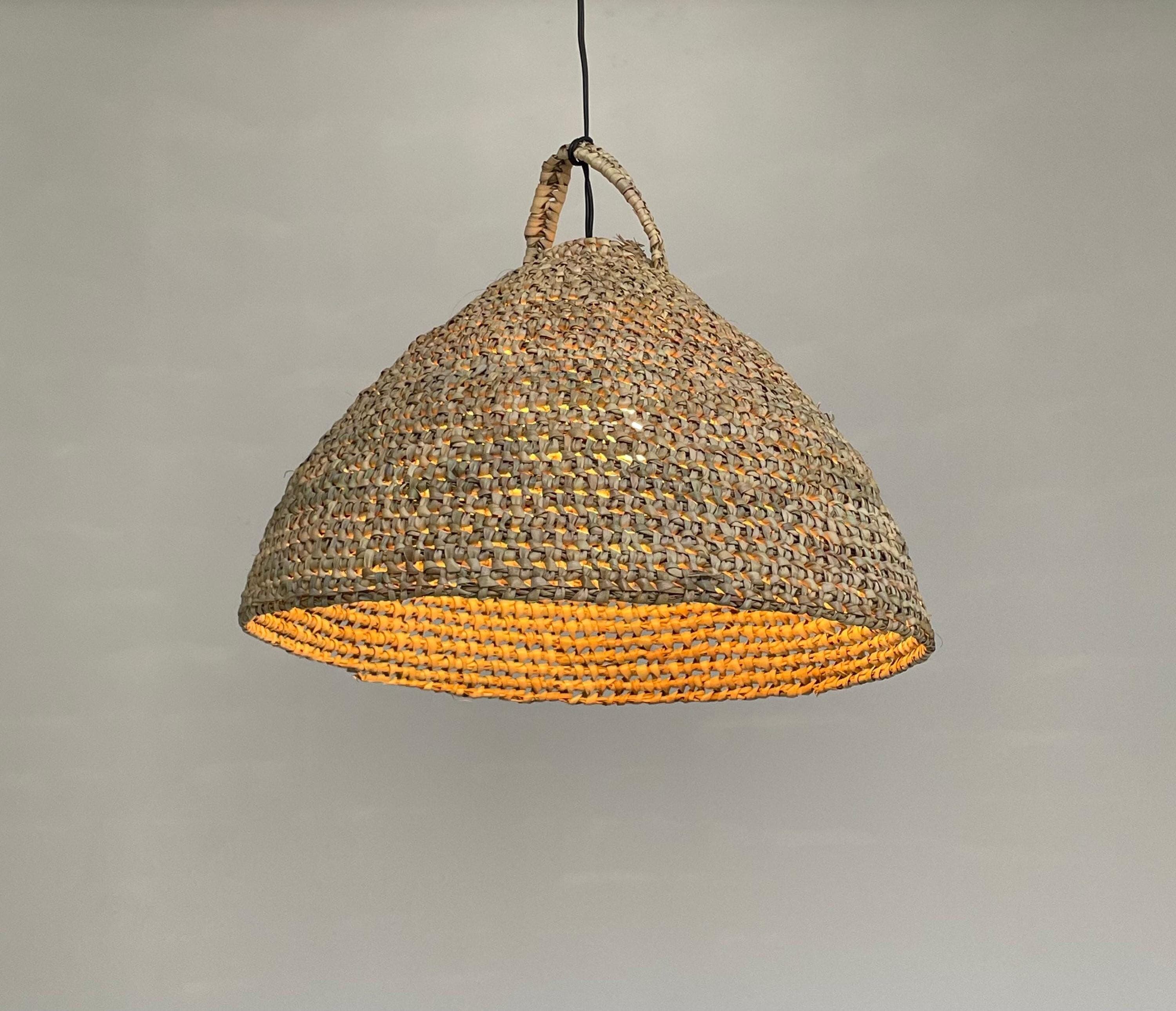 Suspension Demi-Boule Feuille de Palmier - Luminaire Naturel Bohème Fait Main - Abat-jour Artisanal Osier