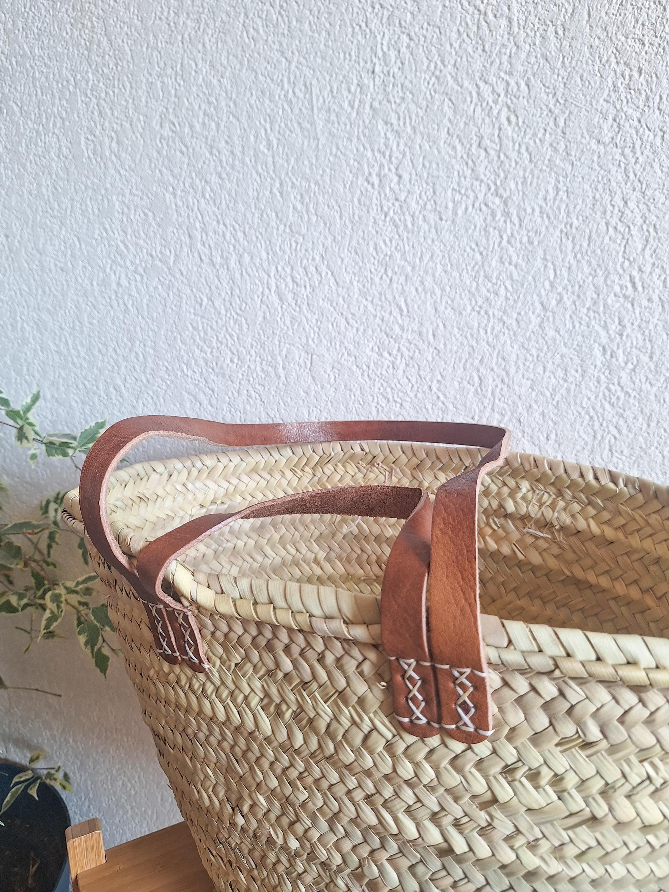 Panier cabas en paille avec double anses cuir