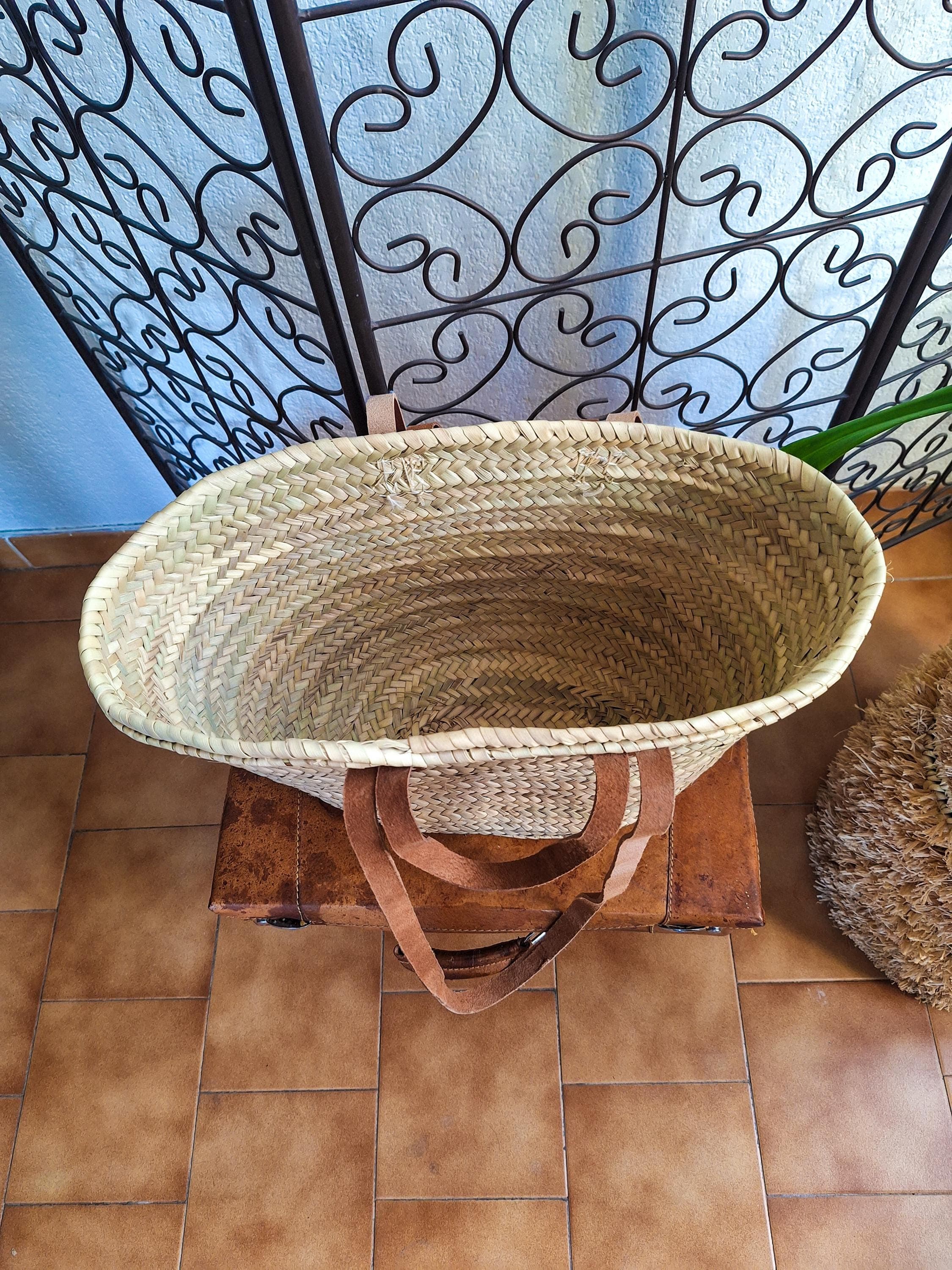 Panier cabas en paille avec double anses cuir – Sac bohème chic artisanal marocain