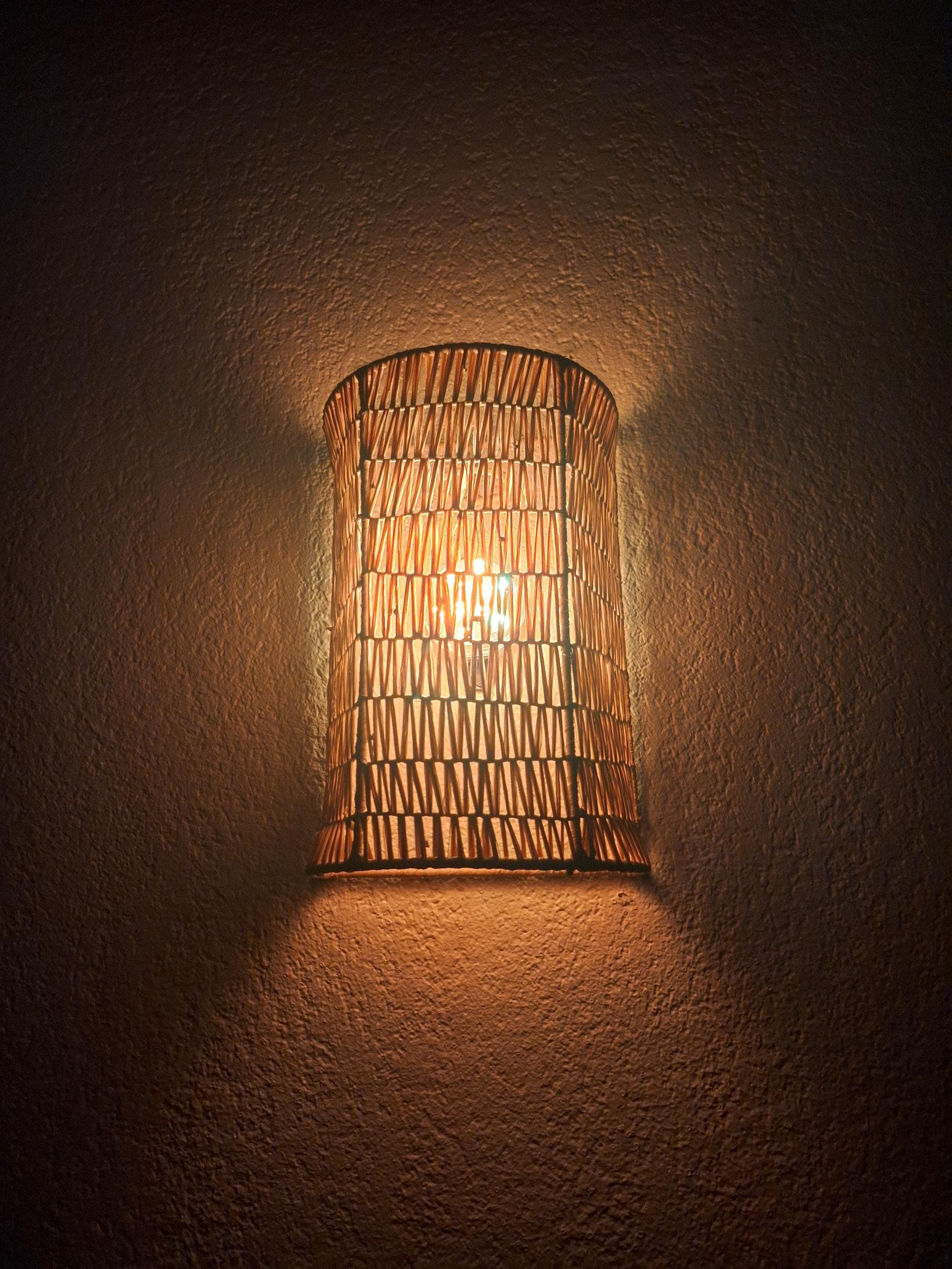 Handmade Raffia Wall Sconce - Natural Boho Chic Wall Decor - Moroccan Handcrafted Hanging Lampshade