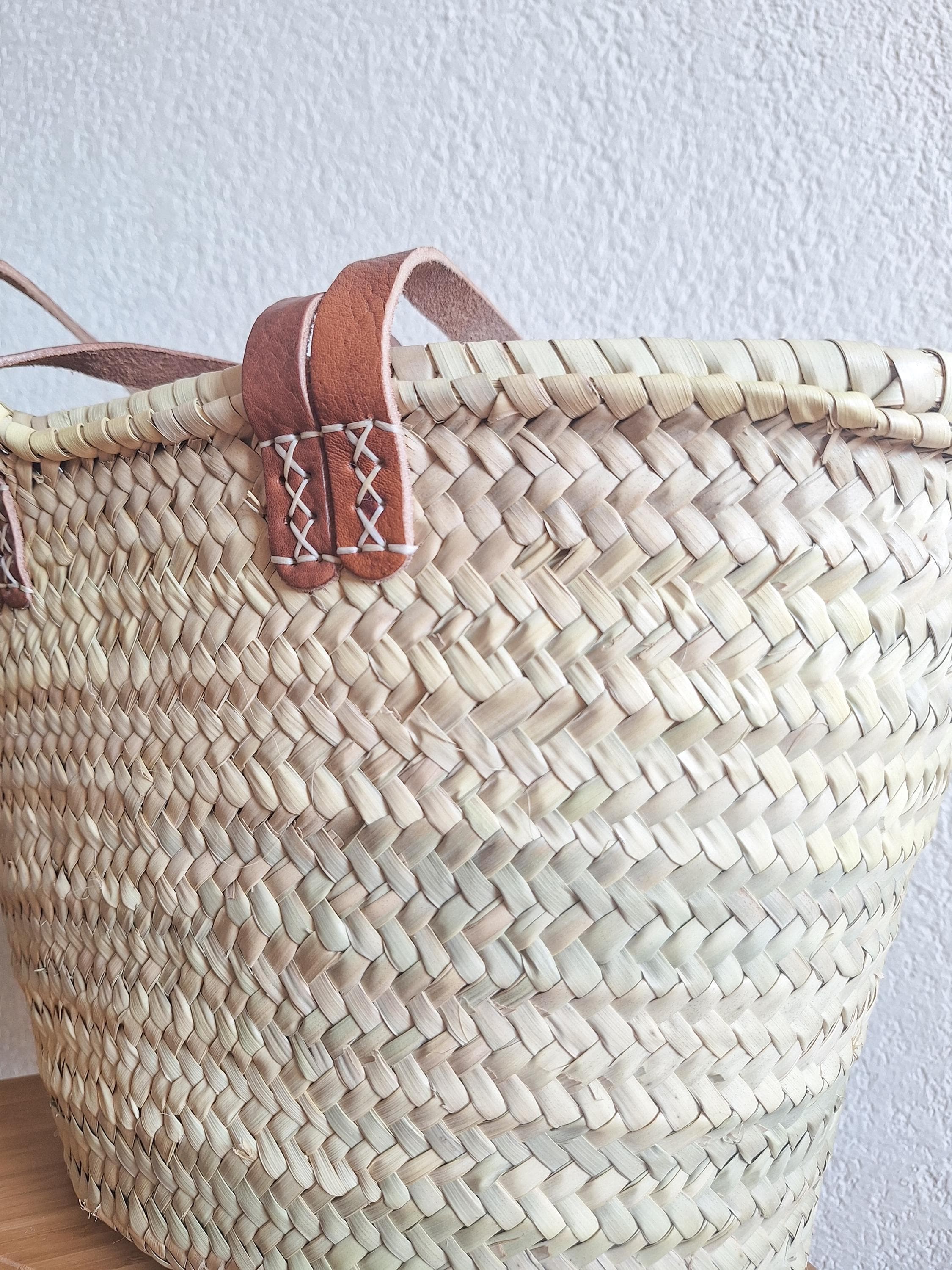 Panier cabas en paille avec double anses cuir