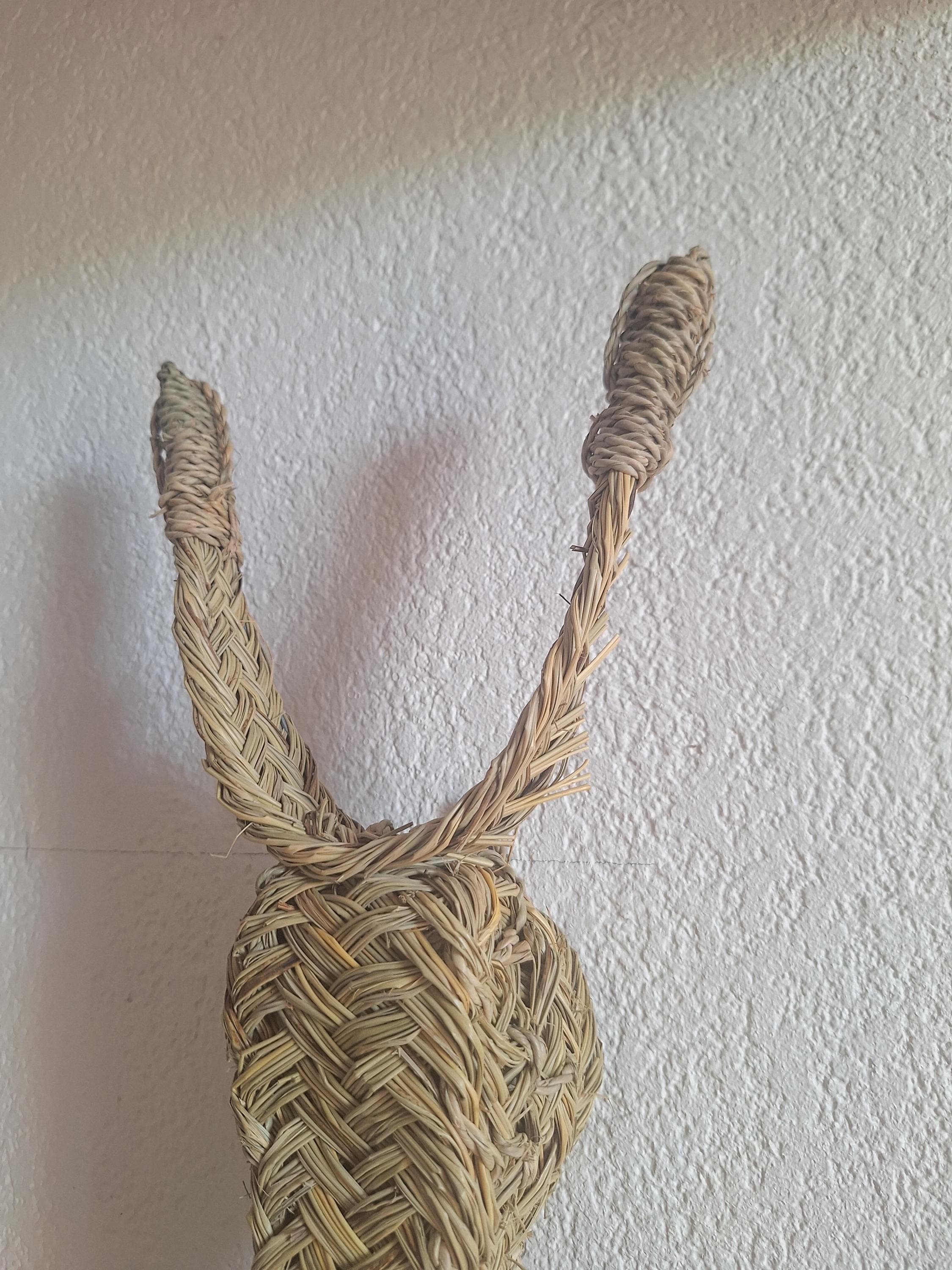 Trophée Mural Tête d'Âne en Paille Tressée - Décoration Murale Bohème Artisanale - Sculpture Animale Naturelle