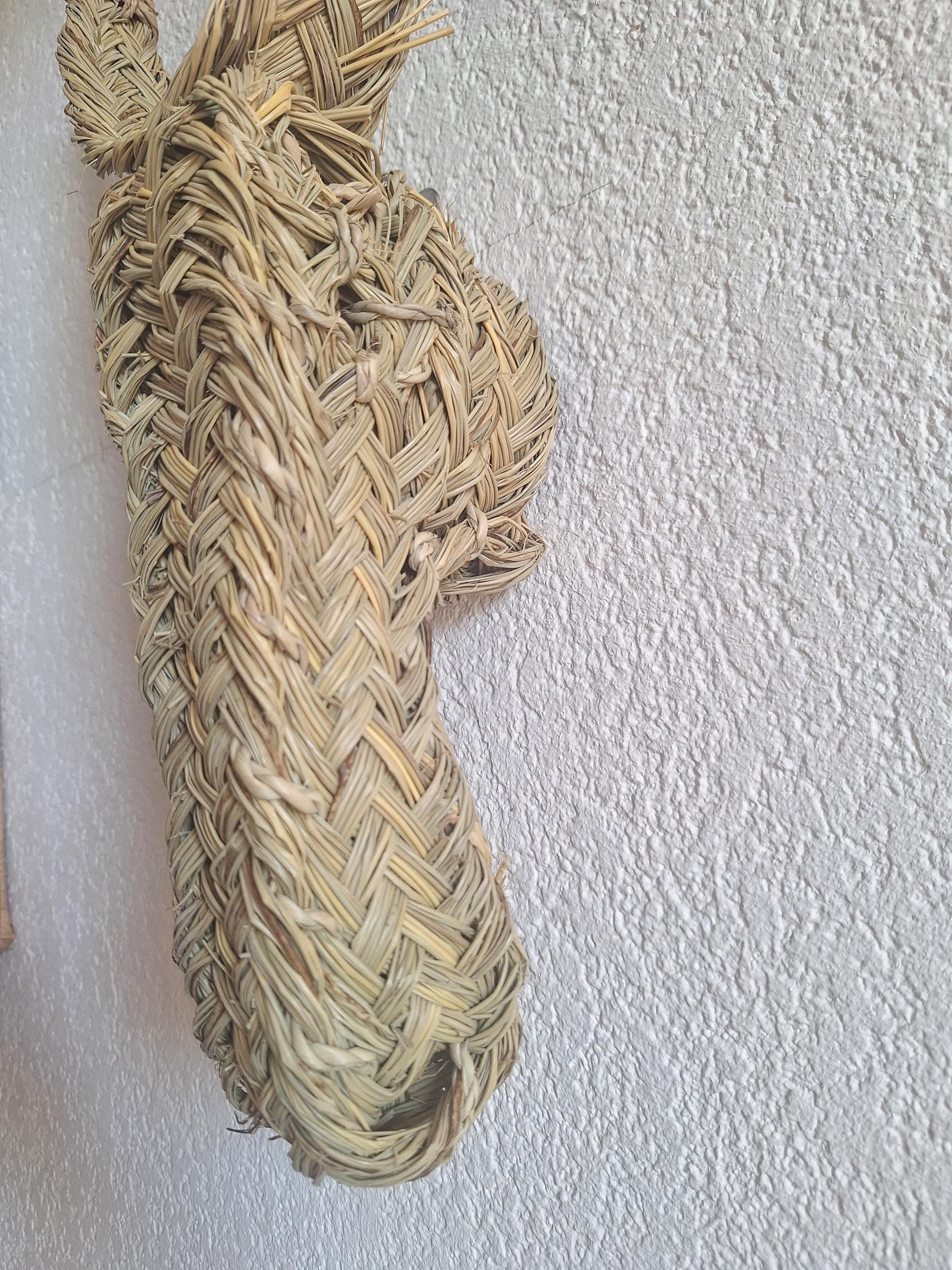 Trophée Mural Tête d'Âne en Paille Tressée - Décoration Murale Bohème Artisanale - Sculpture Animale Naturelle
