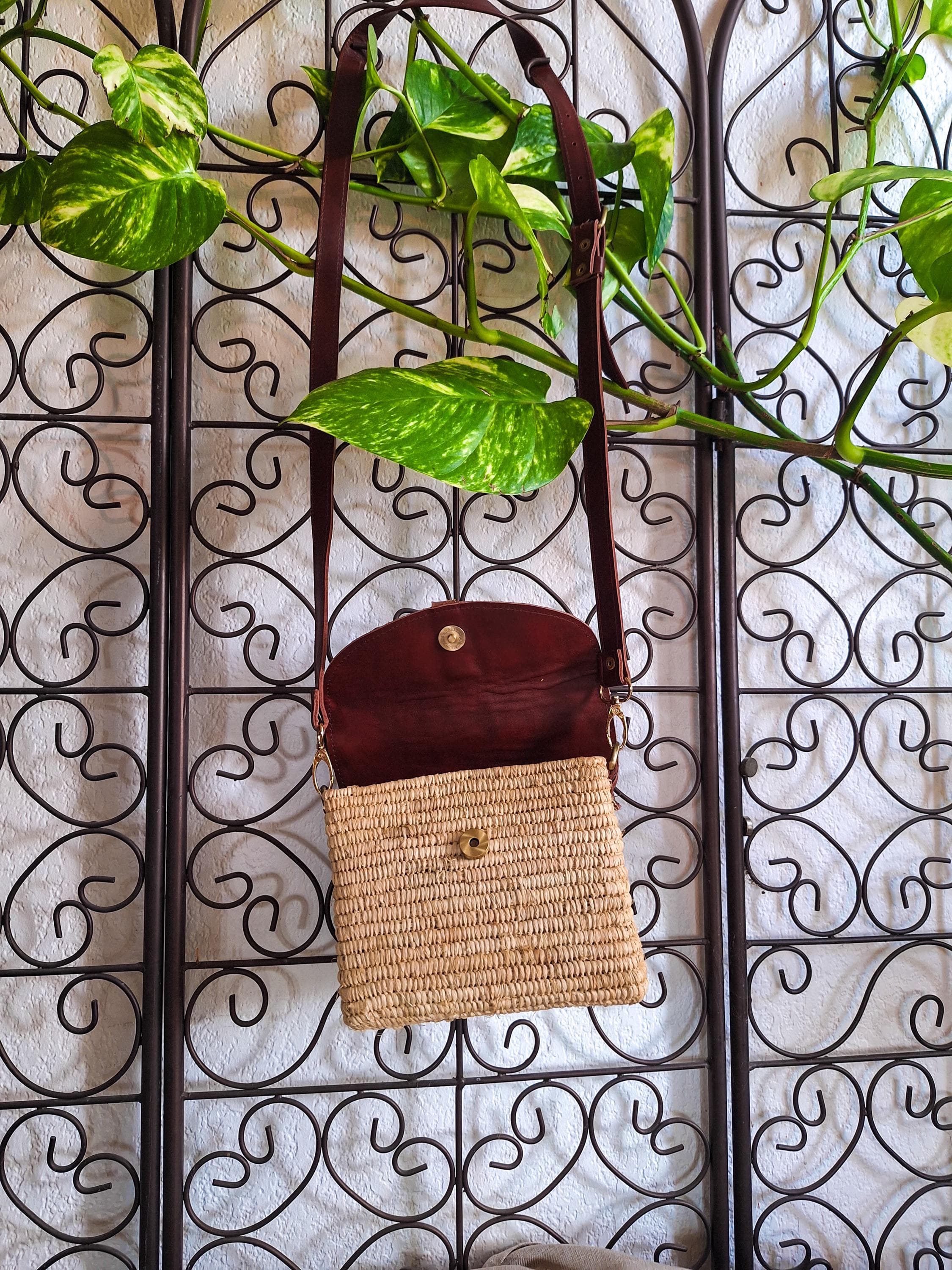 Sac bandoulière paille et cuir