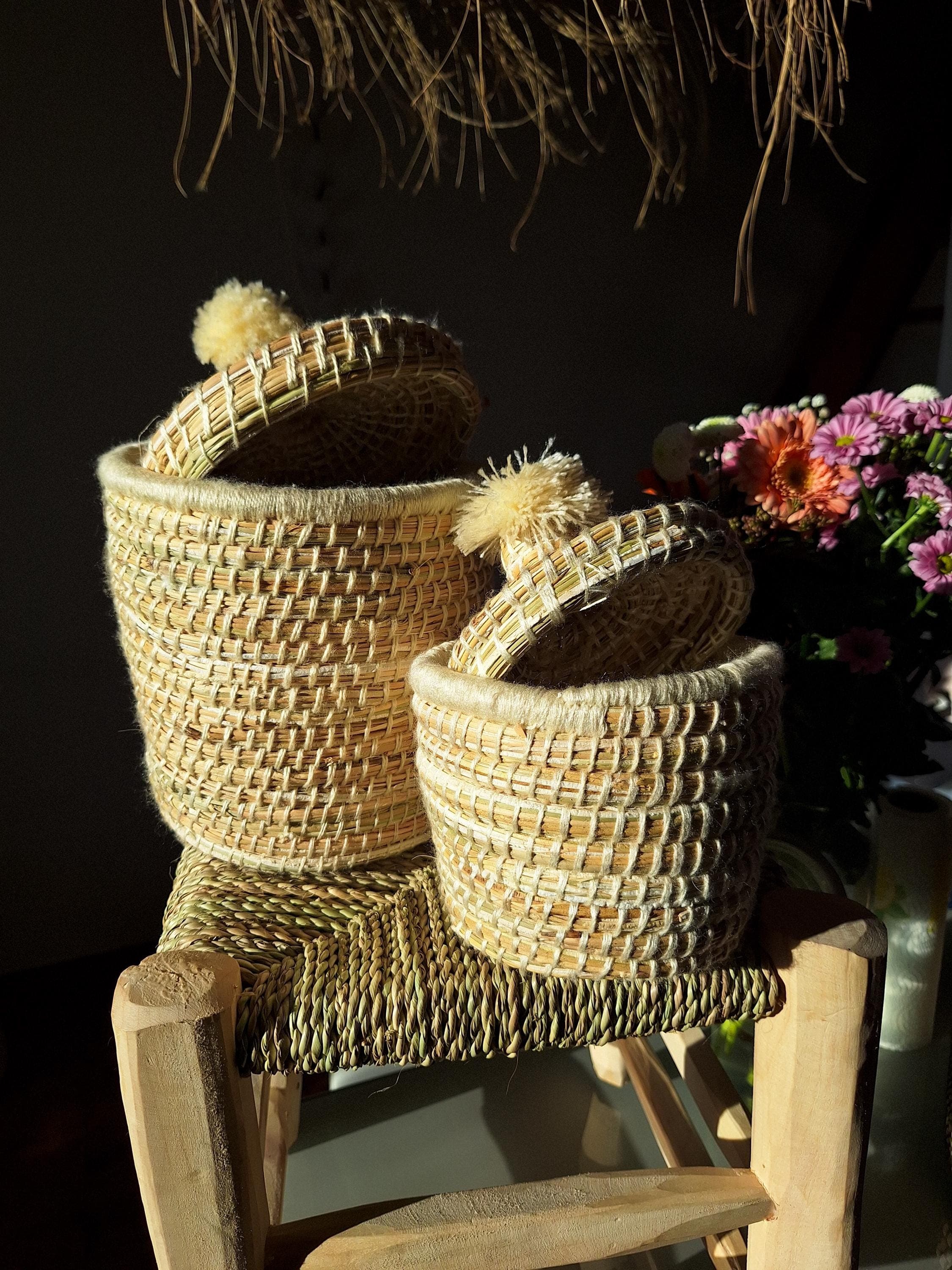 Panier artisanal berbère marocain avec couvercle