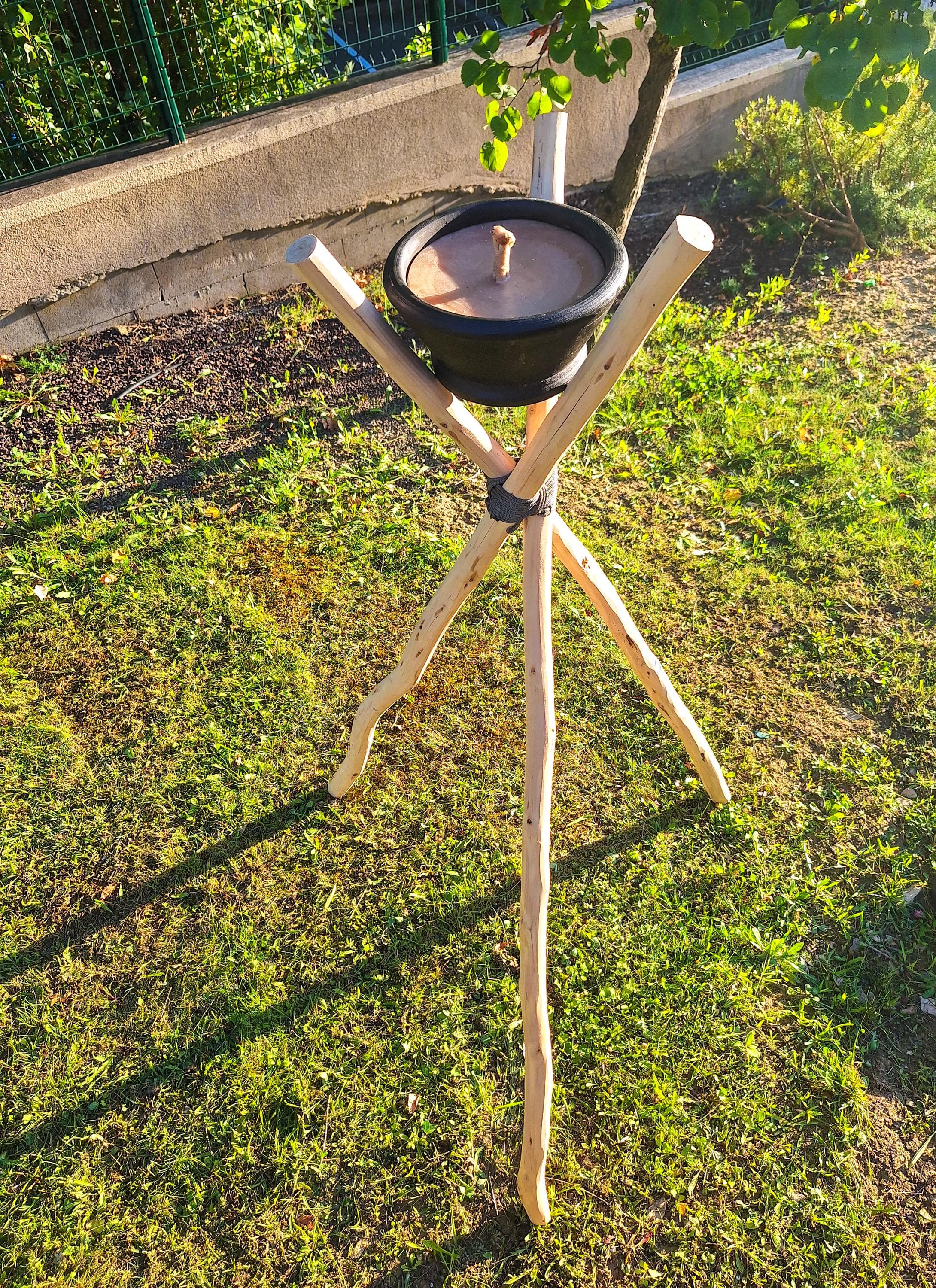 Grand Trépied Bois Brut et Bougie Artisanale