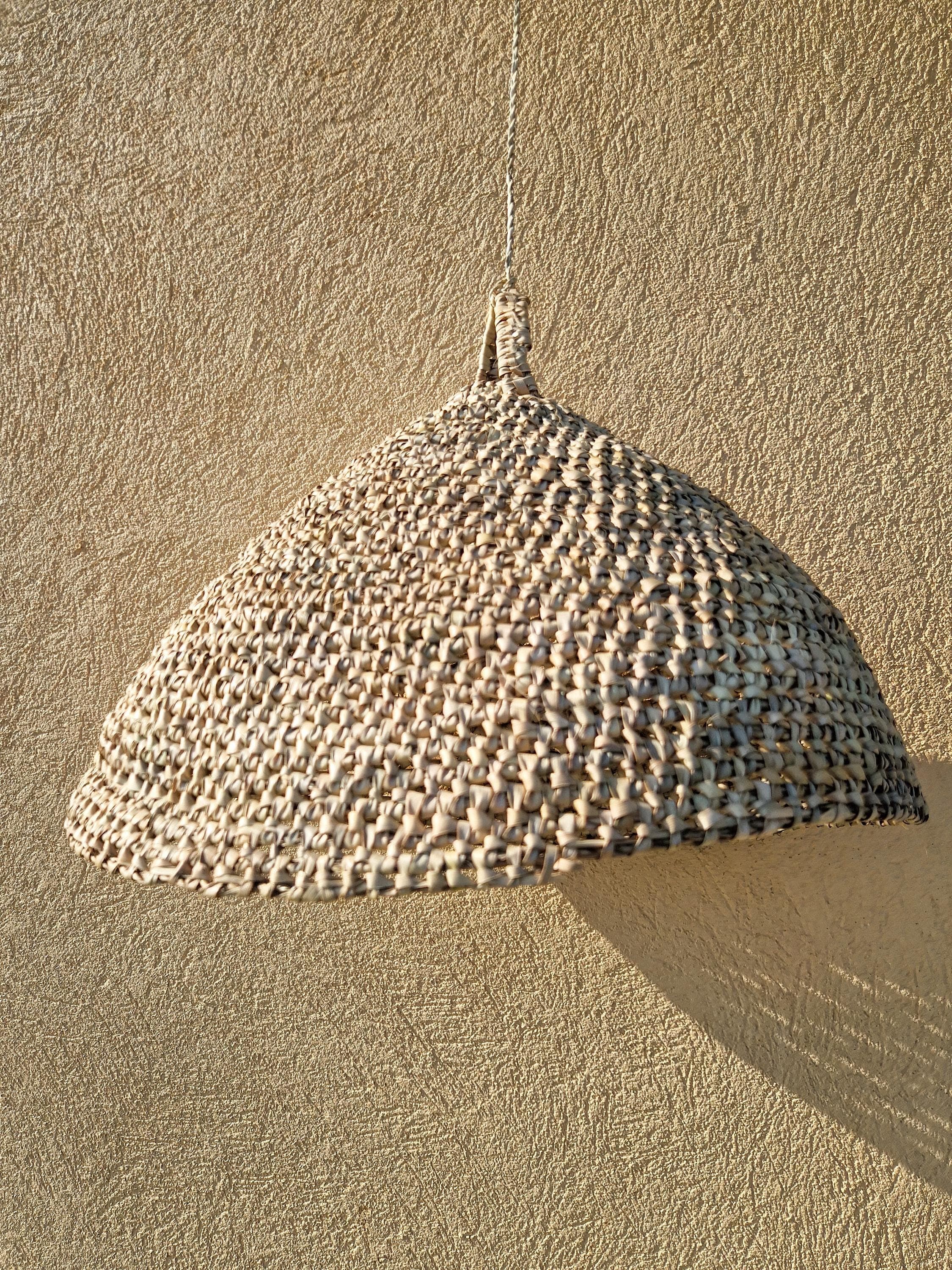 Half Ball Palm Leaf Pendant Light - Handmade Boho Natural Lighting - Wicker Artisan Lampshade