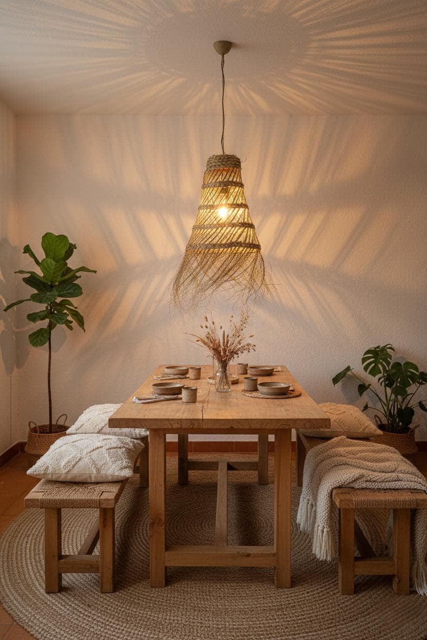 Openwork conical palm leaf pendant light – Natural woven straw lampshade