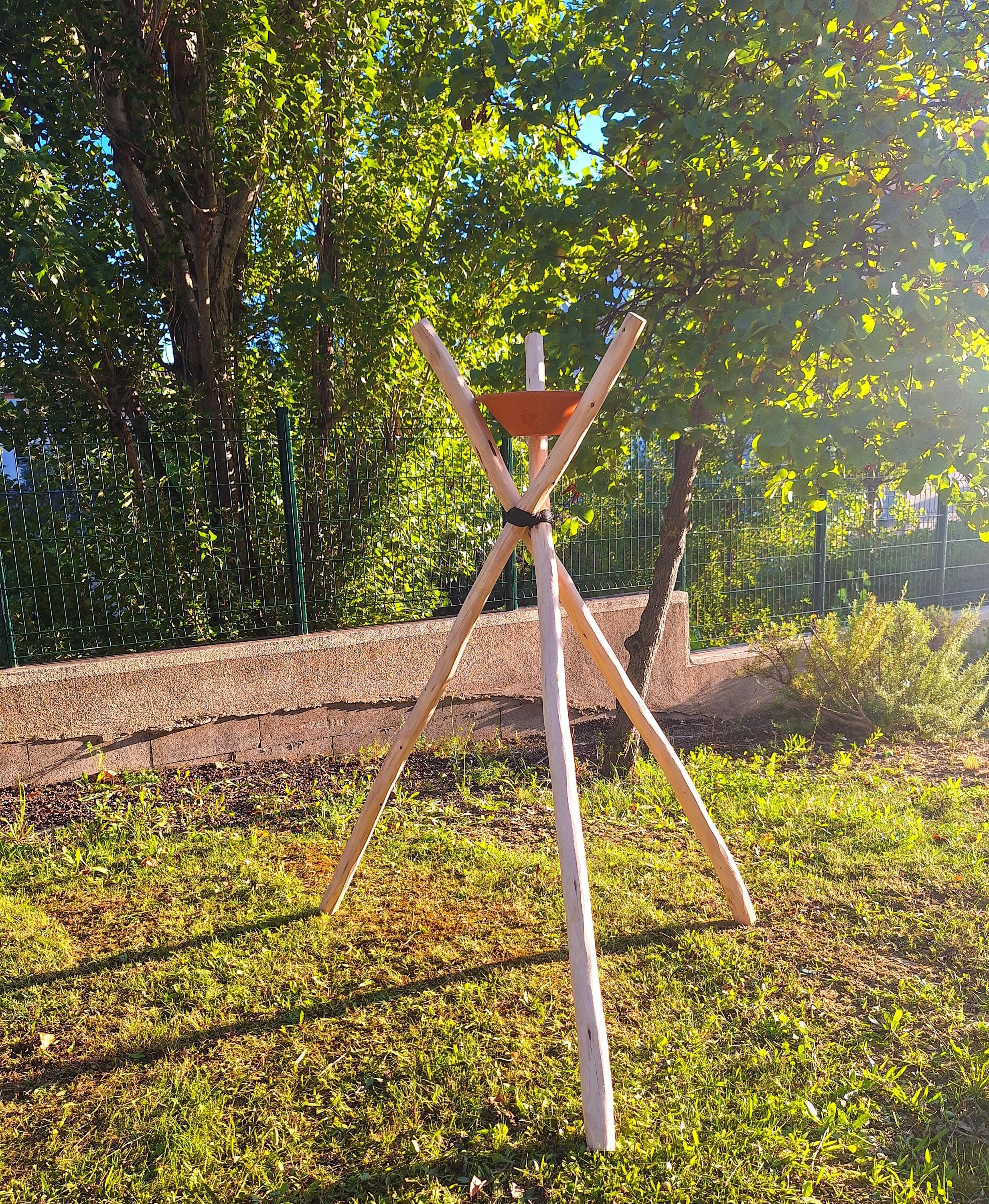 Grand Trépied Bois Brut et Bougie Artisanale