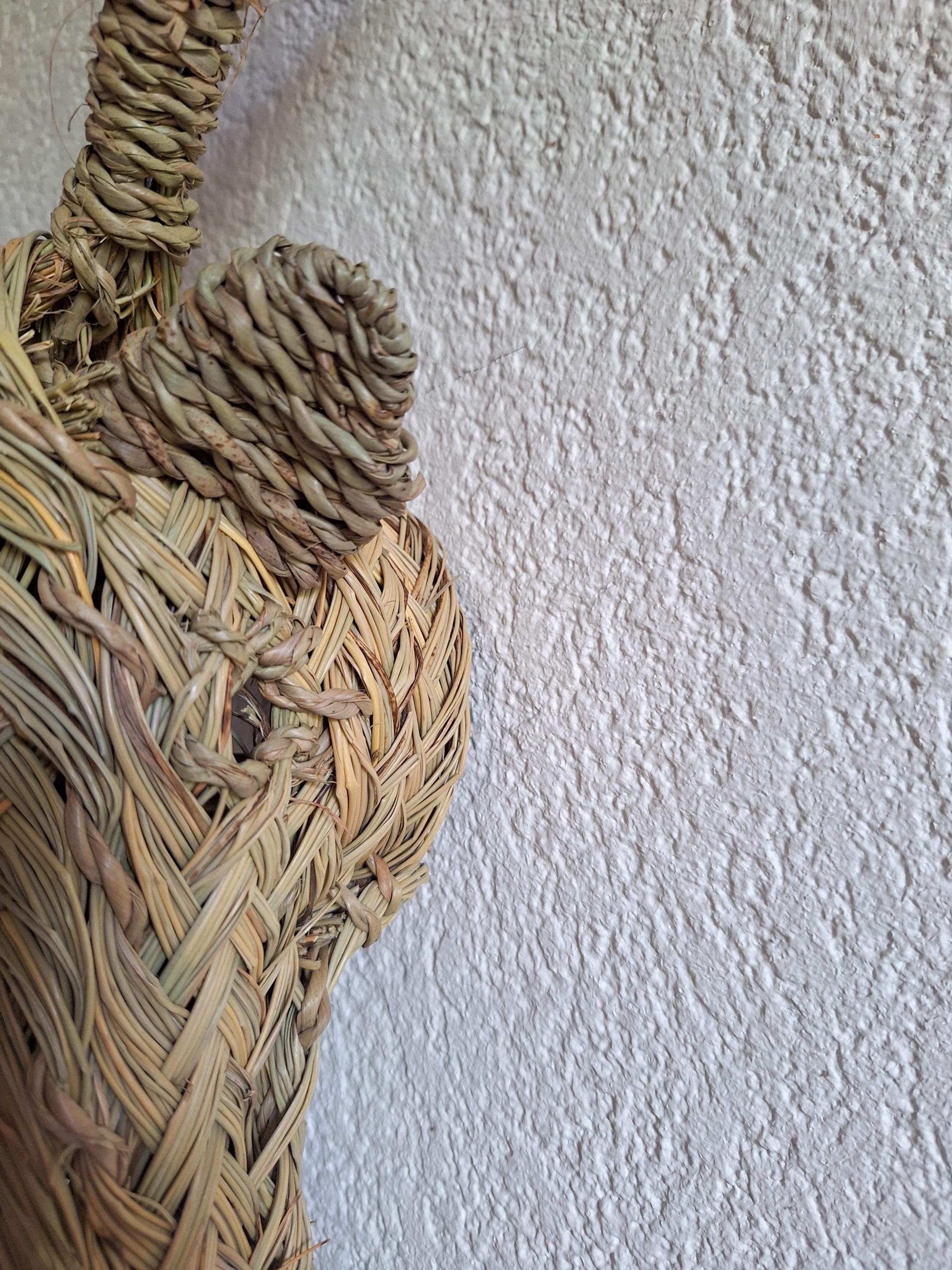 Trophée mural tête de renne en paille tressée – Déco bohème et artisanale