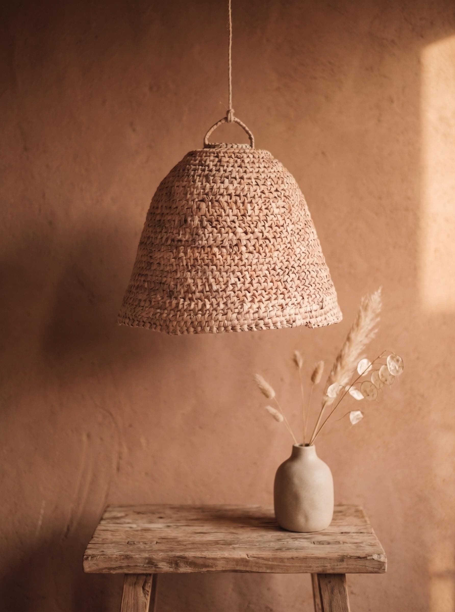 Suspension en Feuille de Palmier - Luminaire Naturel Bohème - Abat-jour Artisanal Osier Fait Main