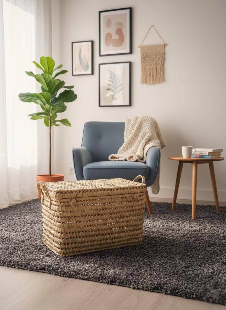 Malle de rangement artisanal en osier – Panier fibres naturelles et déco bohème